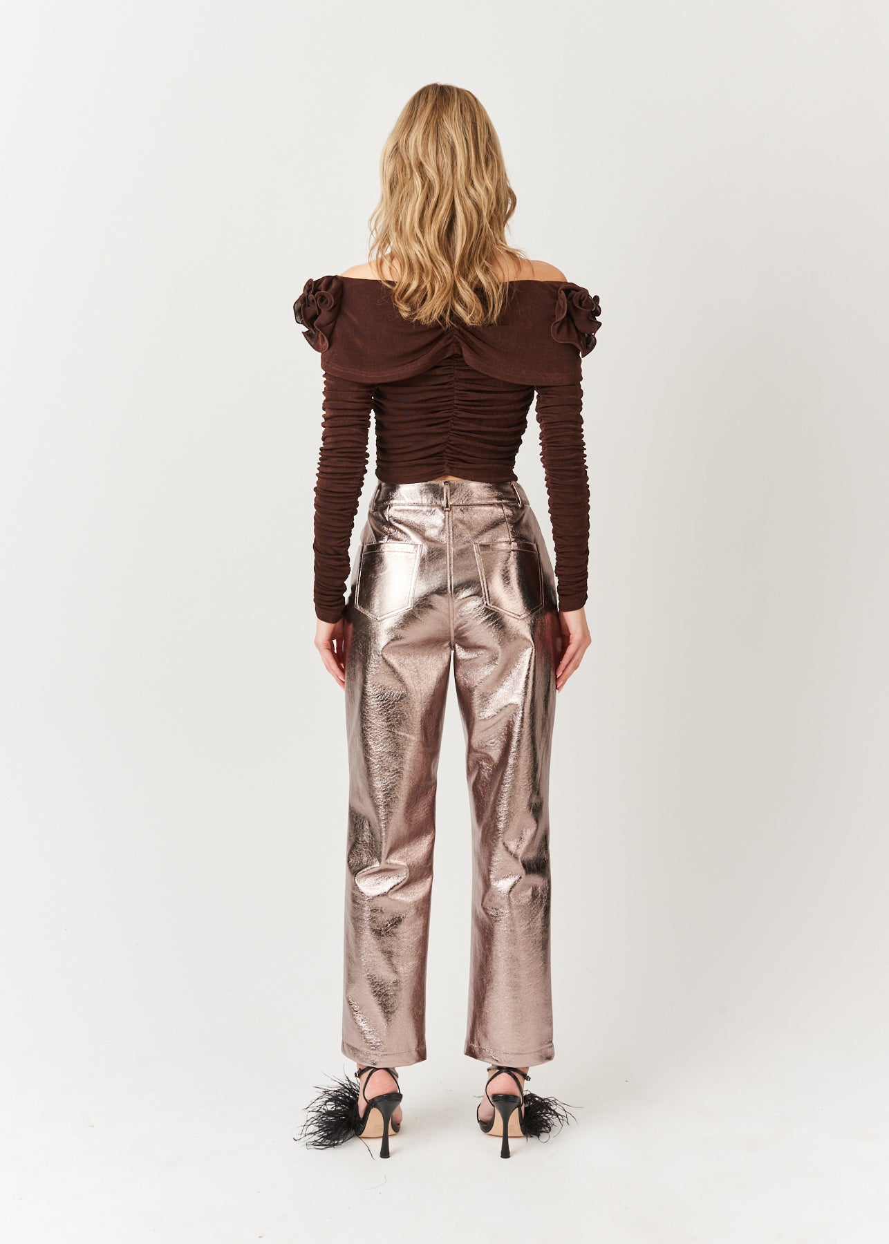 Yasmine Straight Faux Leather Metallic Pants-ALJH0133