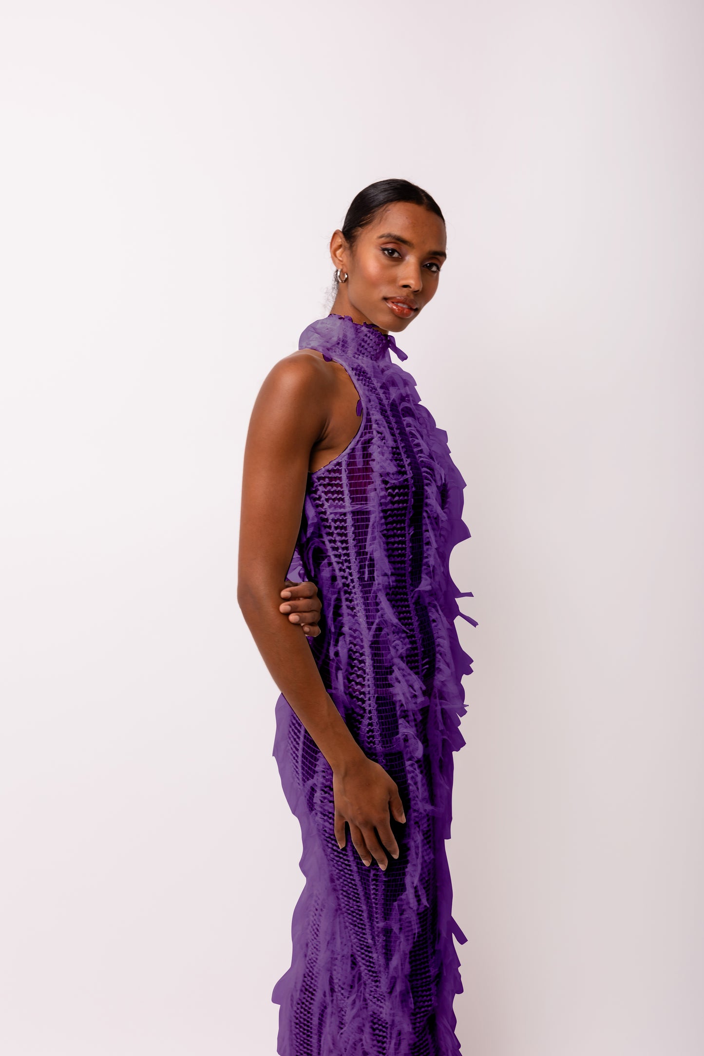 Calla Purple High Neck Midi Dress-ALJH0099-2