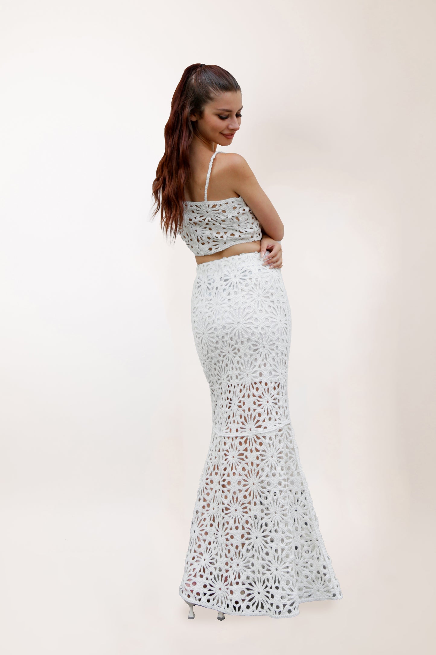 Florence Crochet Lace Flared Hem Maxi Skirt-ALKL0232