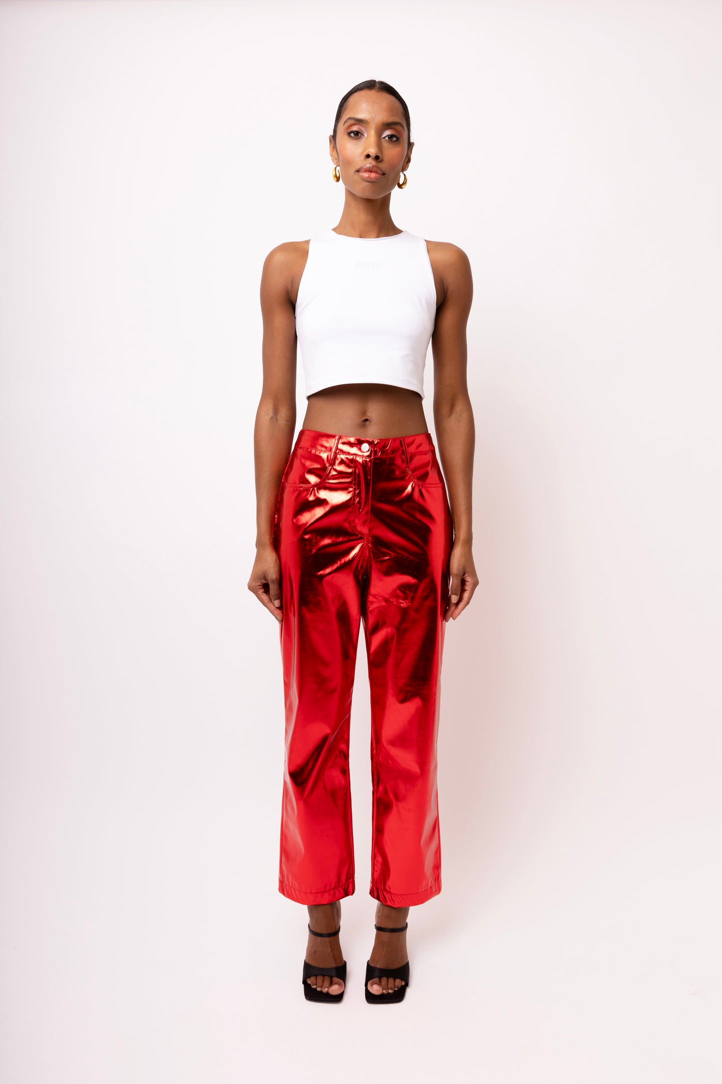 LUPE RED METALLIC TROUSERS-DB005