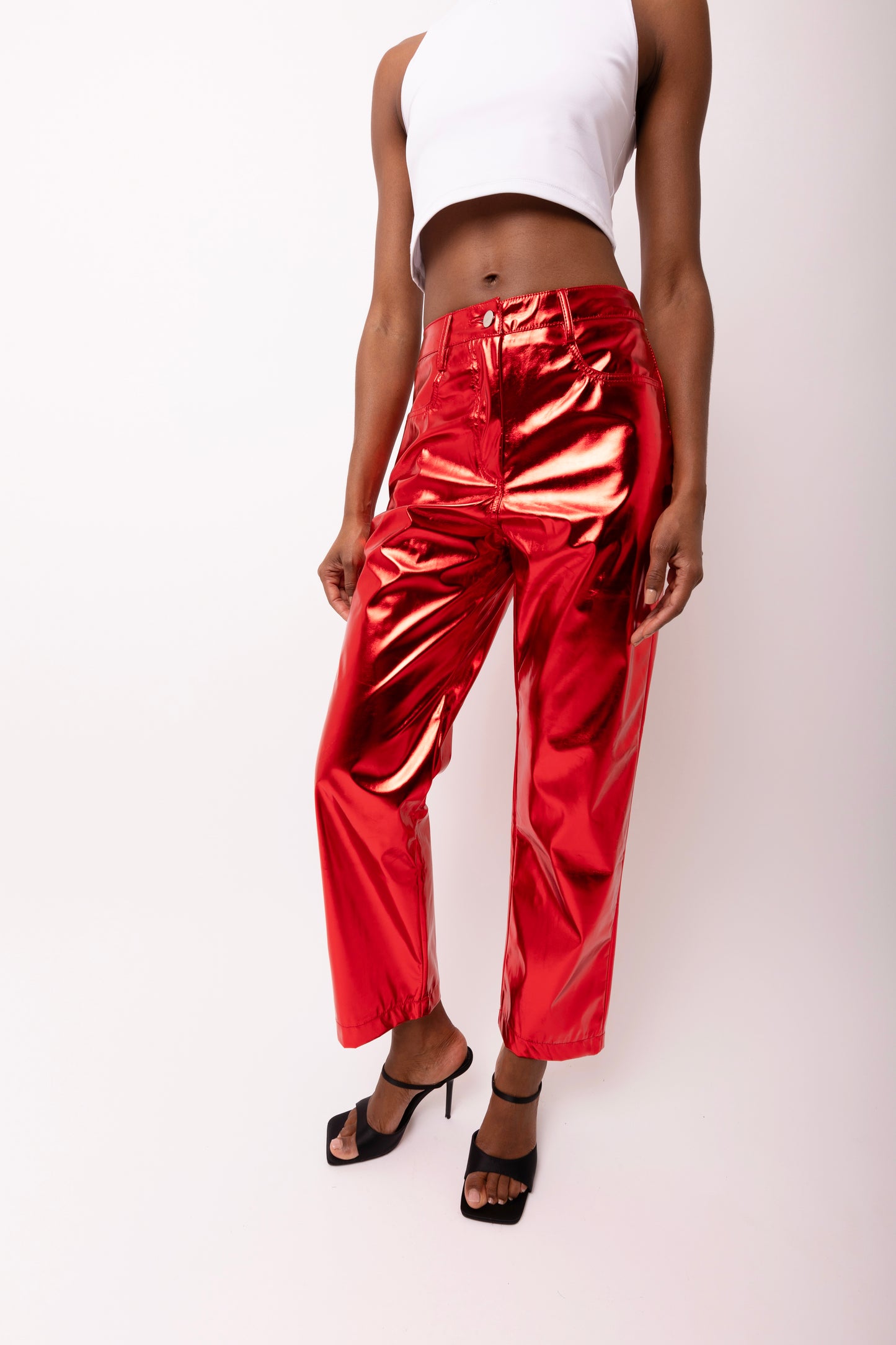 LUPE RED METALLIC TROUSERS-DB005