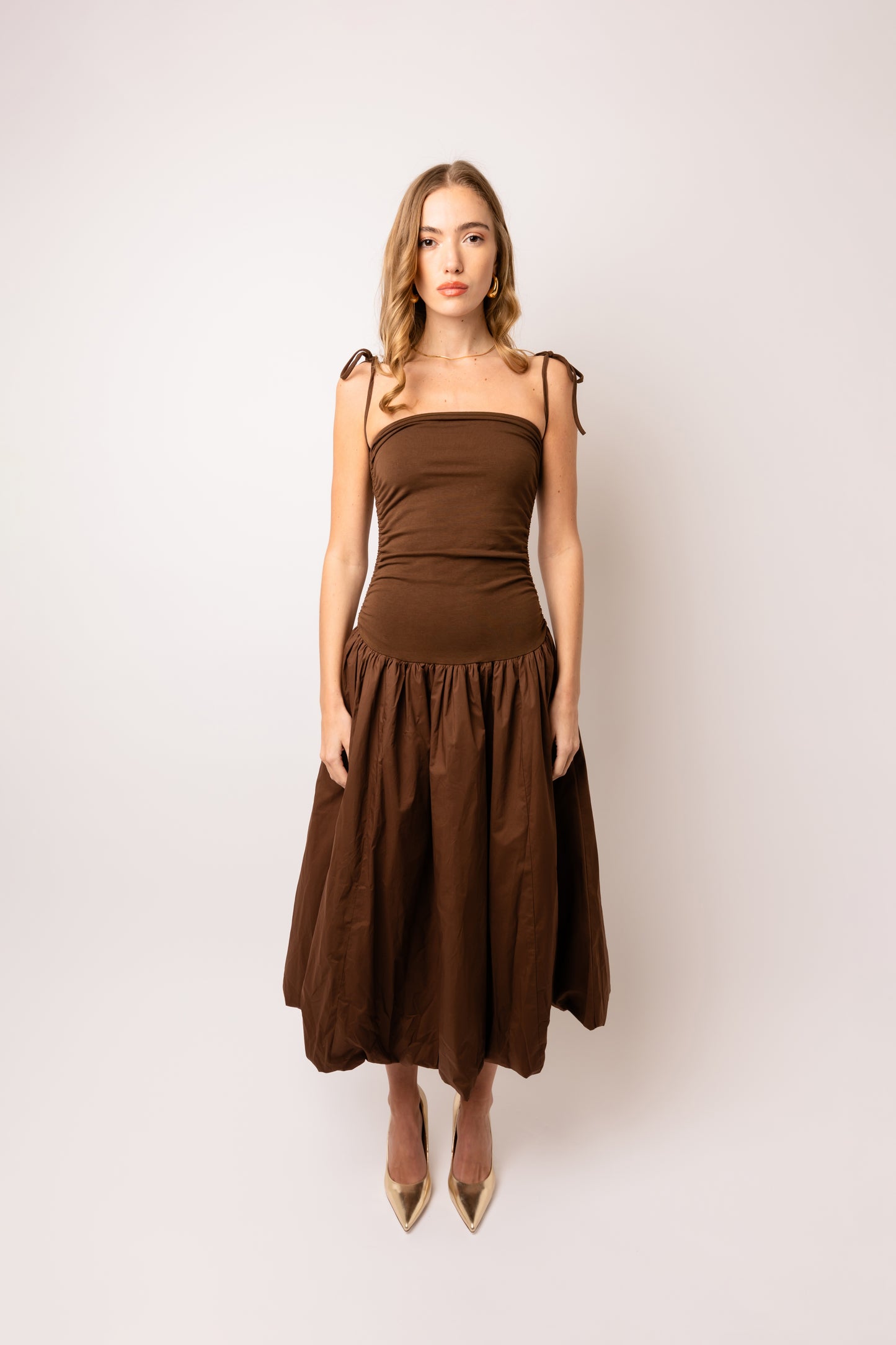 Alexa Chocolate Brown Puffball Dress-AL2750-13
