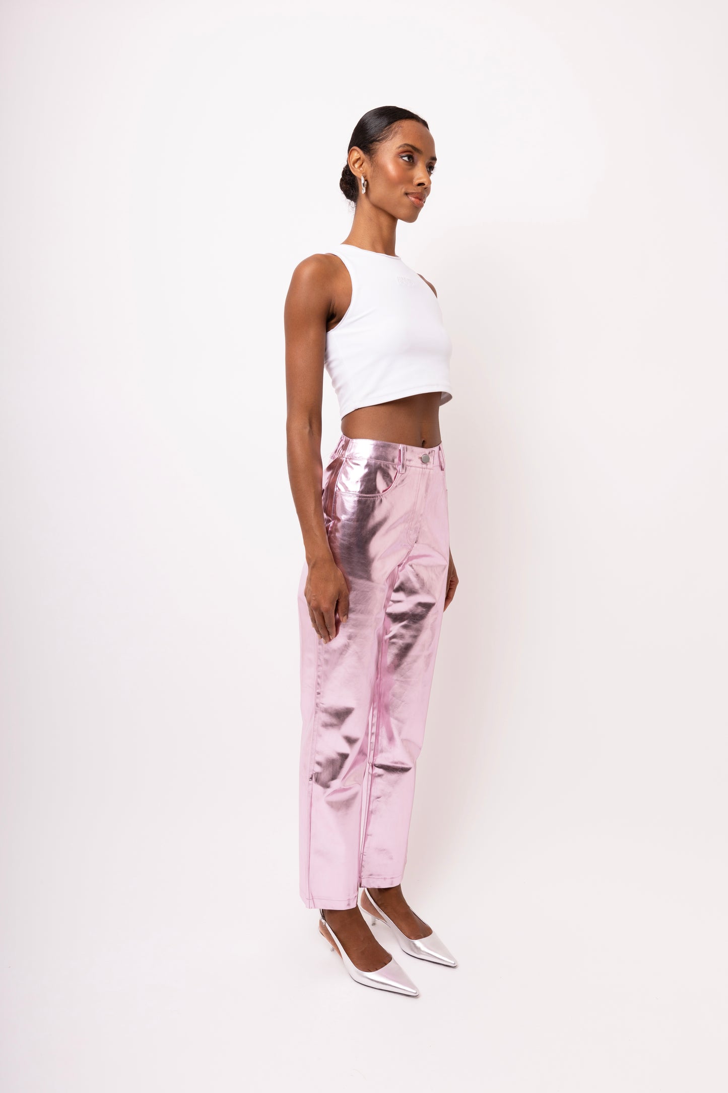 LUPE PALE PINK METALLIC TROUSERS-DB002