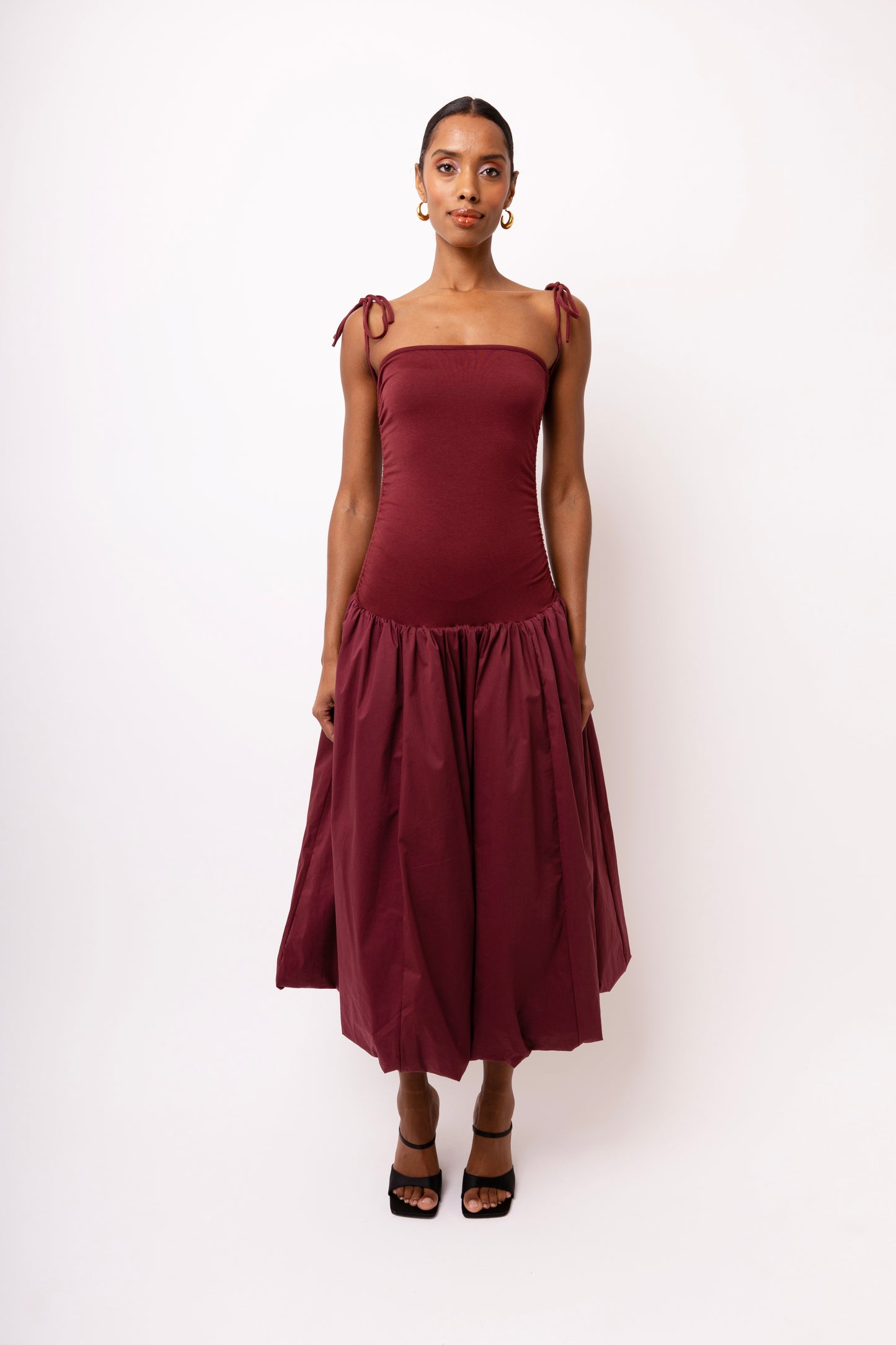 ALEXA BURGANDY PUFFBALL DRESS-AL2750
