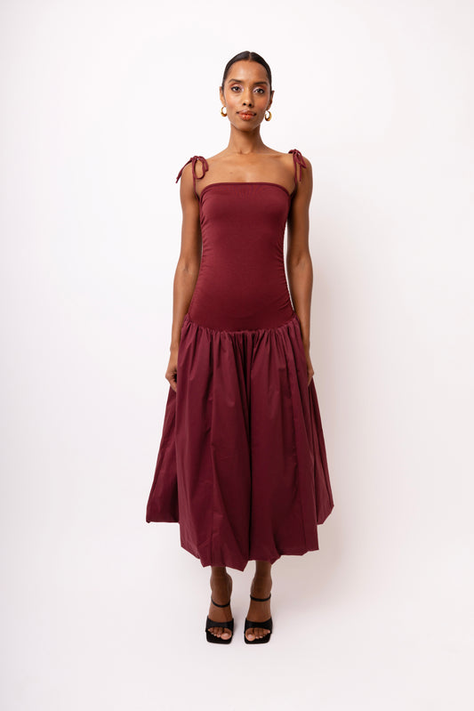 Alexa Burgundy Puffball Dress-2750