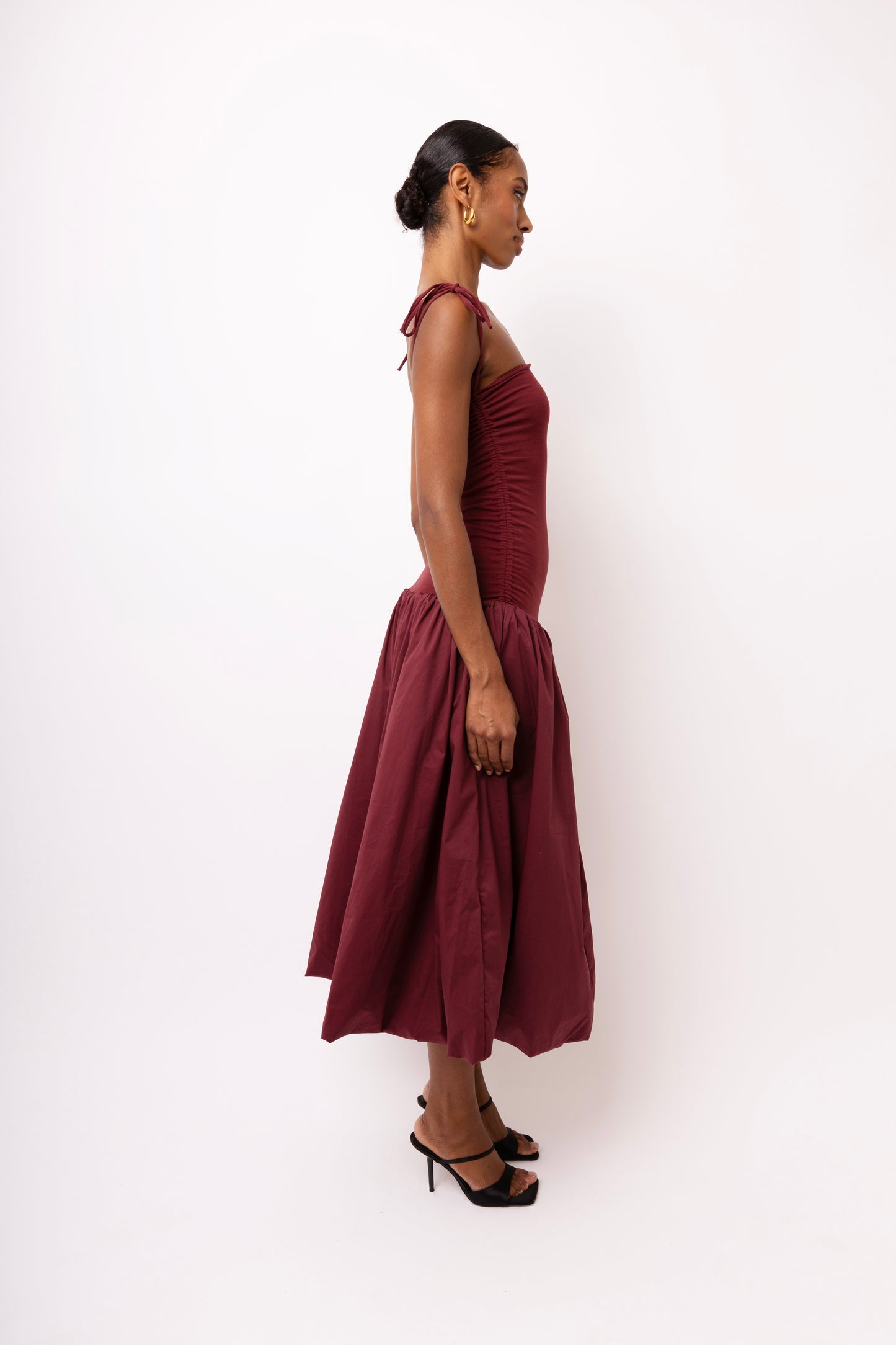 ALEXA BURGANDY PUFFBALL DRESS-AL2750