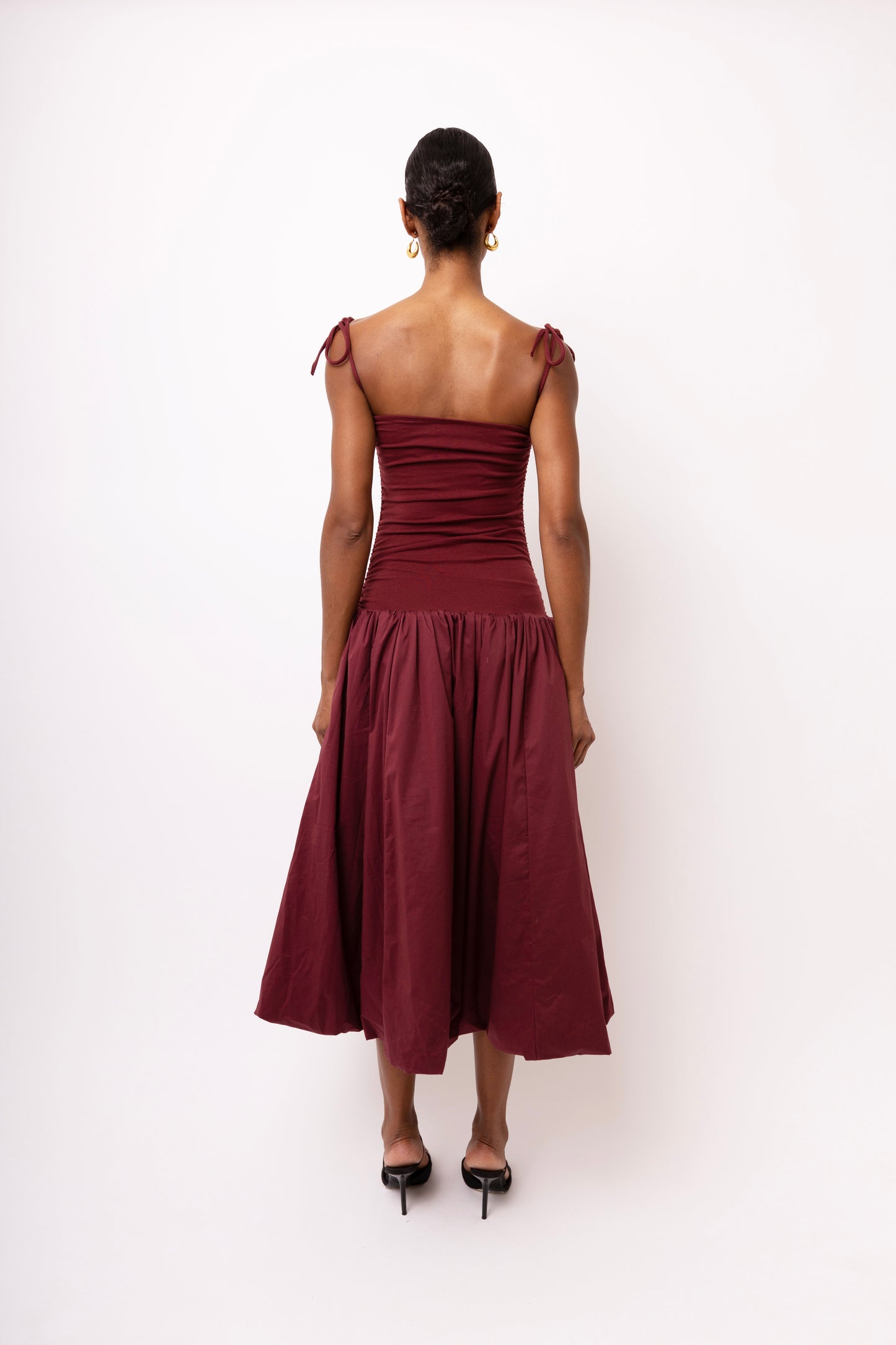 ALEXA BURGANDY PUFFBALL DRESS-AL2750
