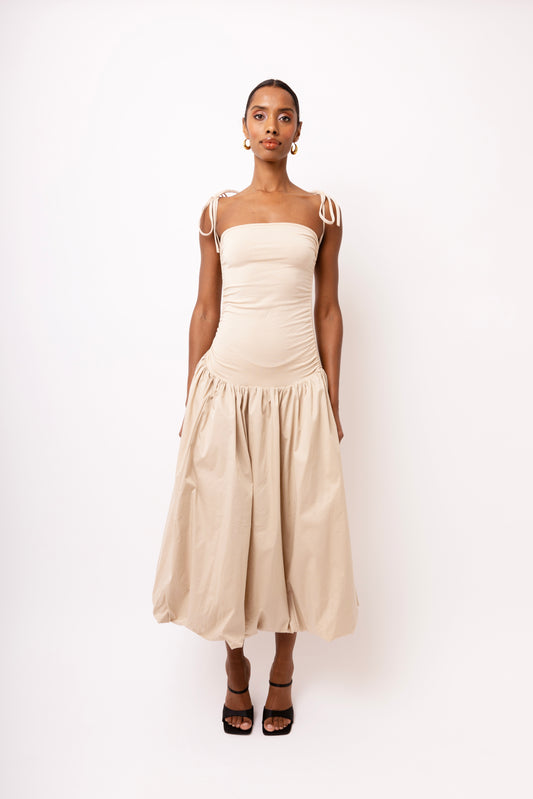 Alexa Beige Puffball Dress-2750