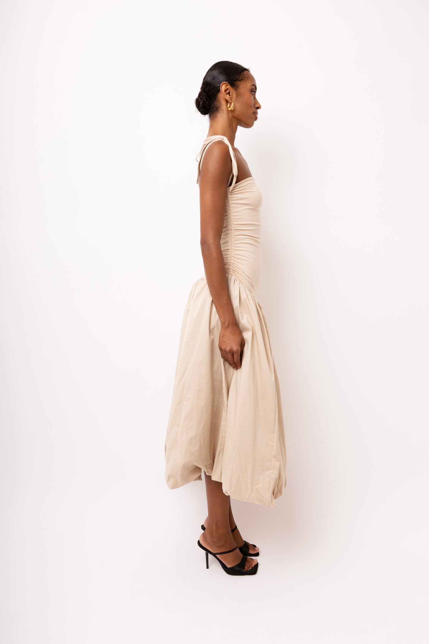 ALEXA BEIGE PUFFBALL DRESS-AL2750