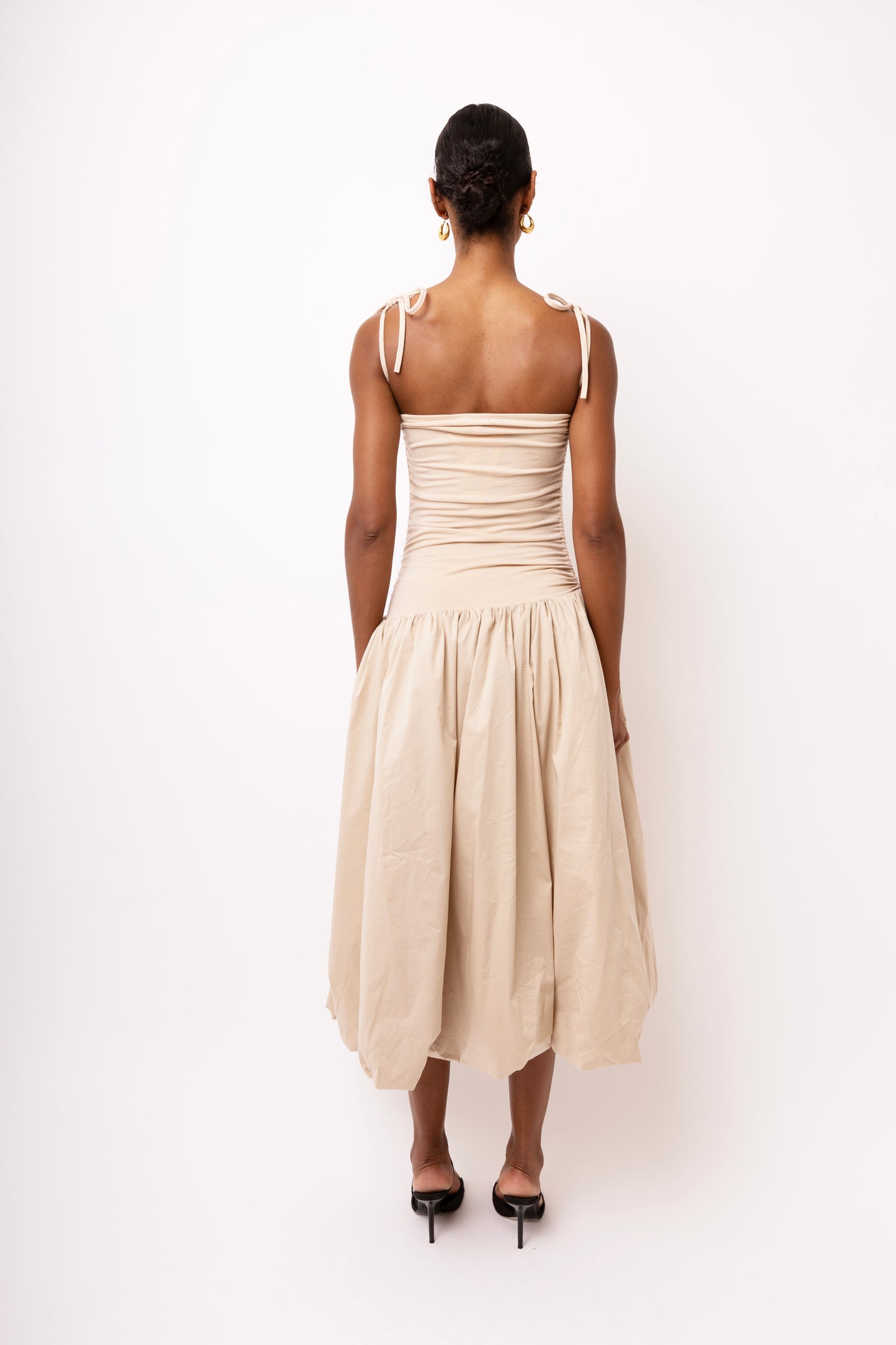 ALEXA BEIGE PUFFBALL DRESS-AL2750