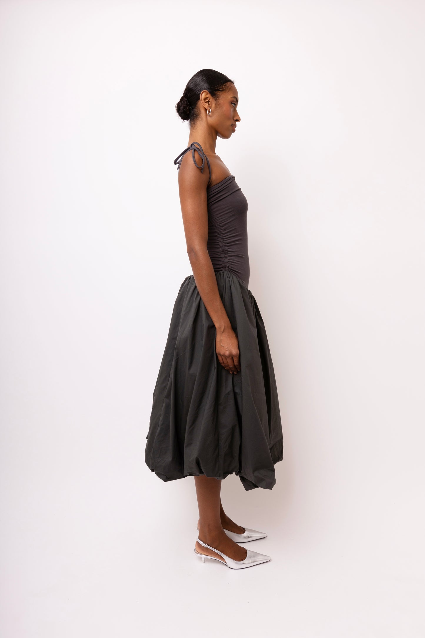 ALEXA DARK GREY PUFFBALL DRESS-AL2750