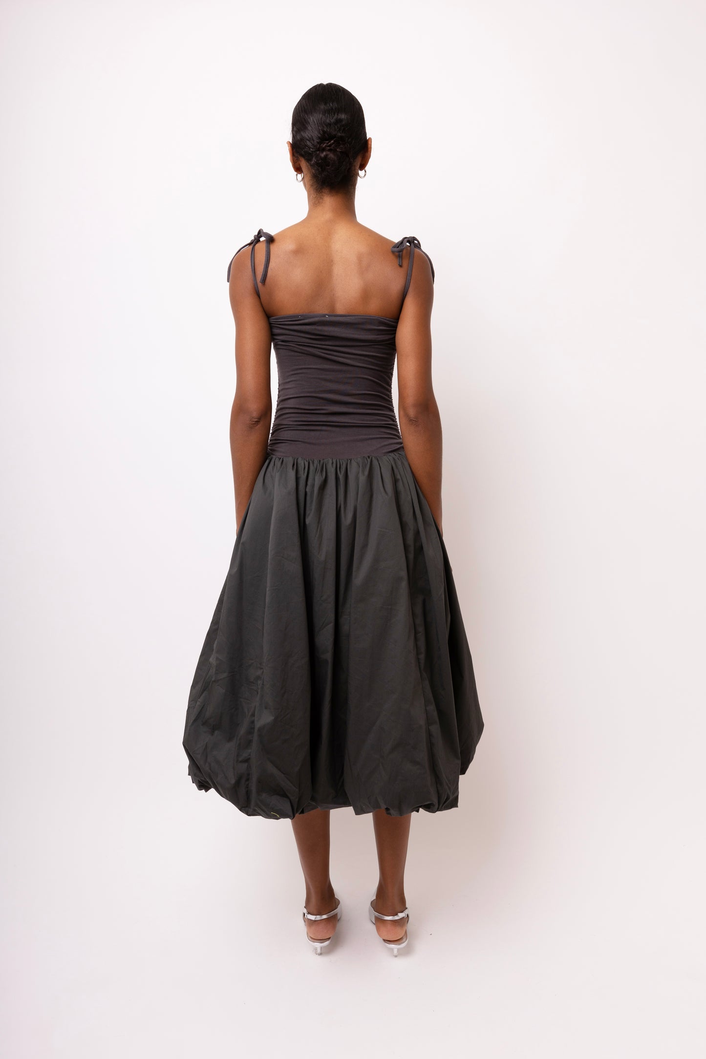 ALEXA DARK GREY PUFFBALL DRESS-AL2750