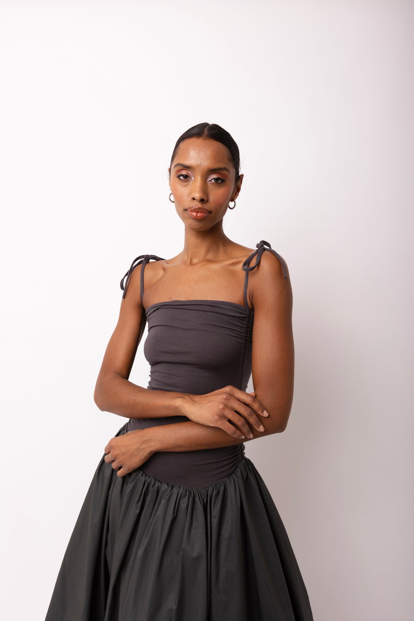 Alexa Dark Grey Puffball Dress-2750