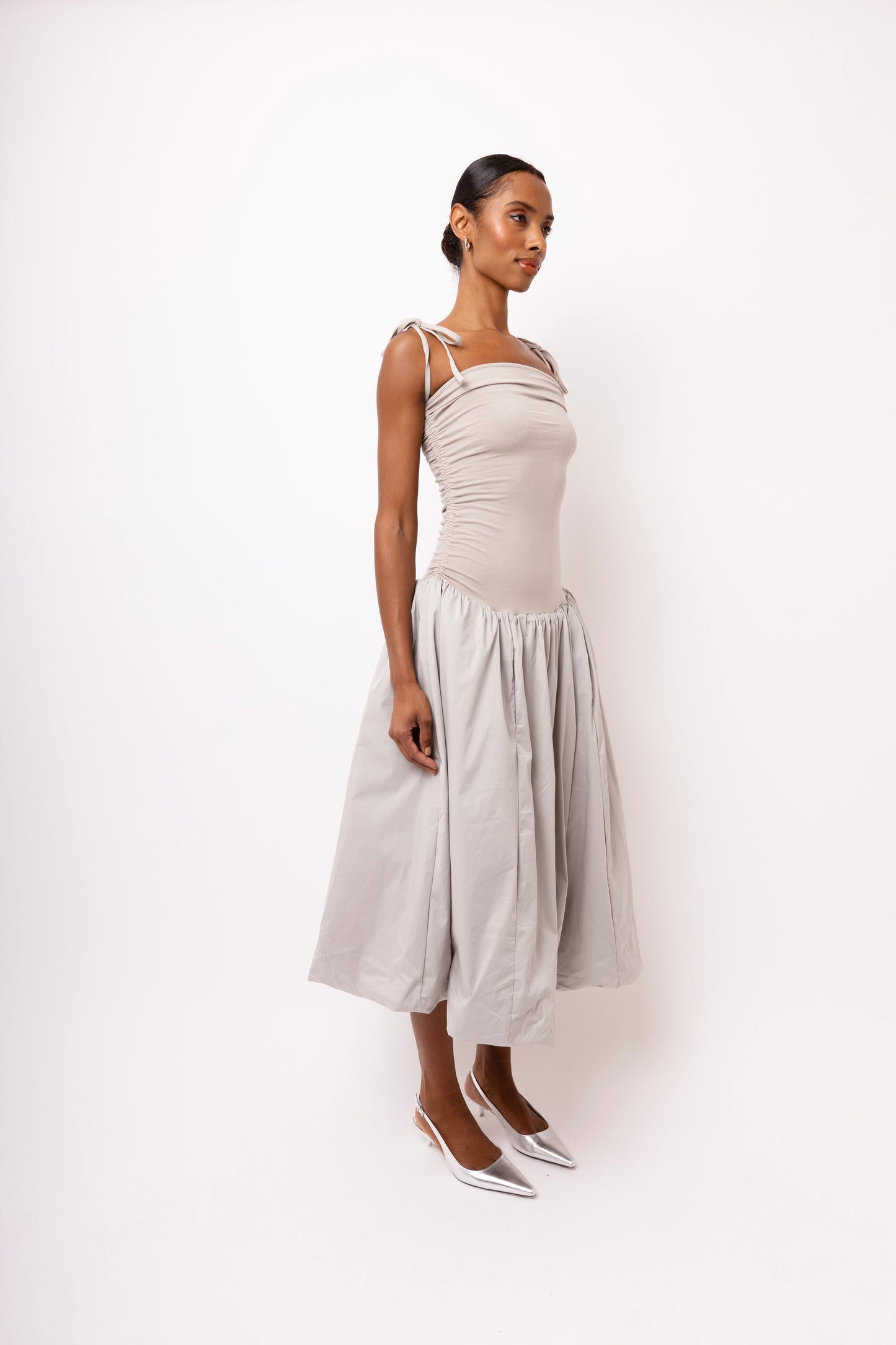 Alexa Light Grey Puffball Dress-2750