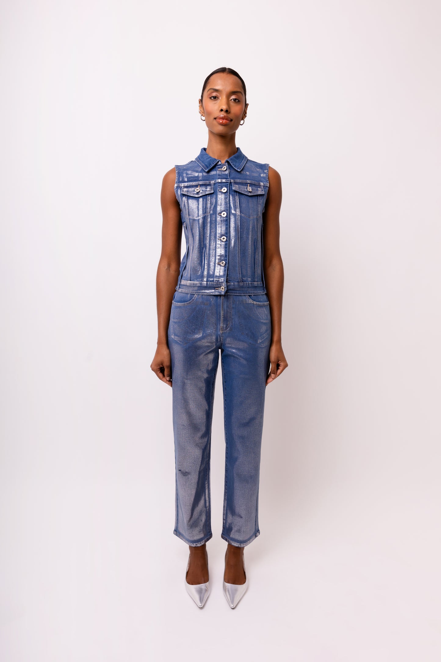 Soho Stretch Metallic Denim Gilet-ALCM0004