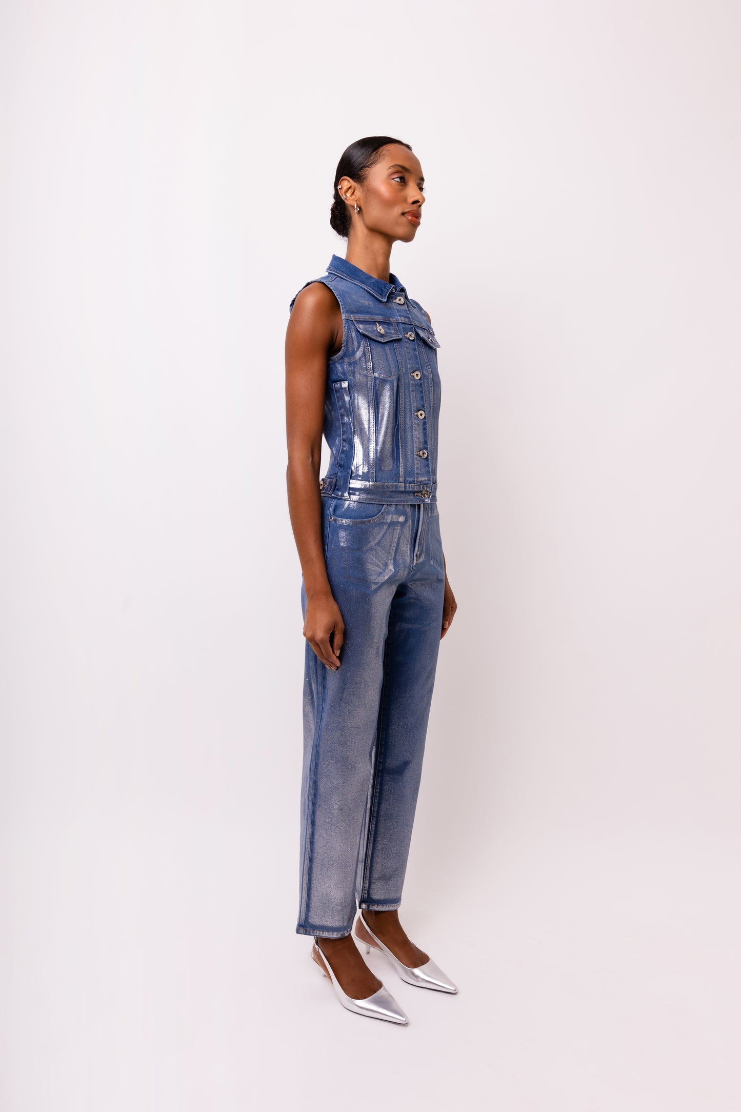 Soho Stretch Metallic Denim Gilet-ALCM0004