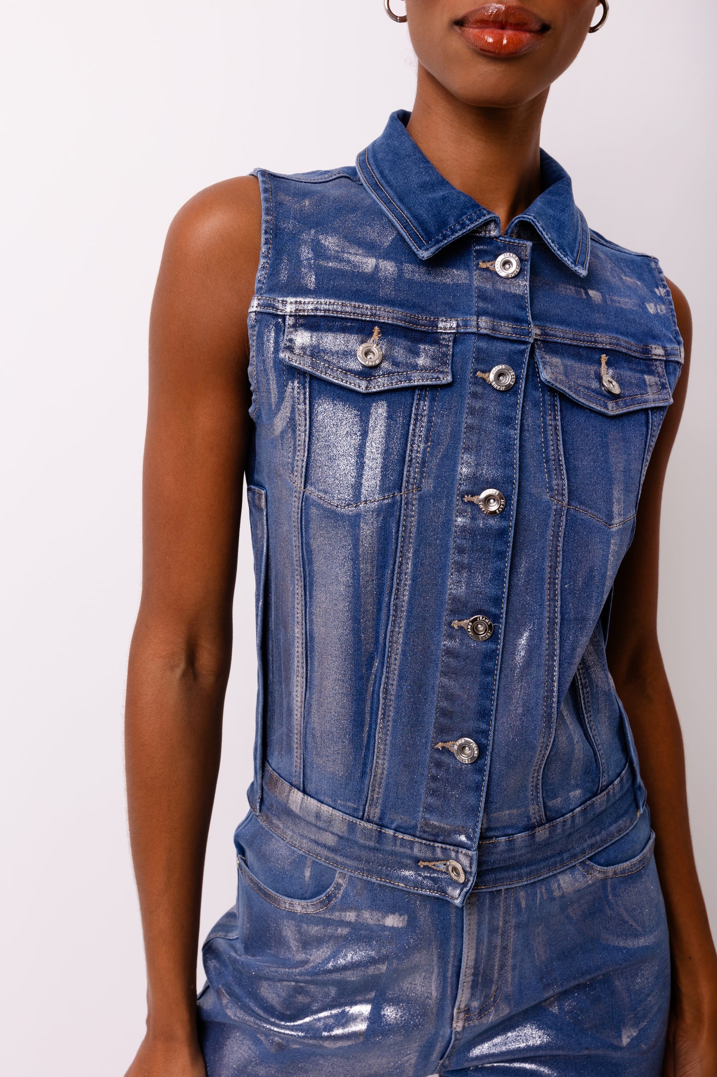 Soho Stretch Metallic Denim Gilet-ALCM0004