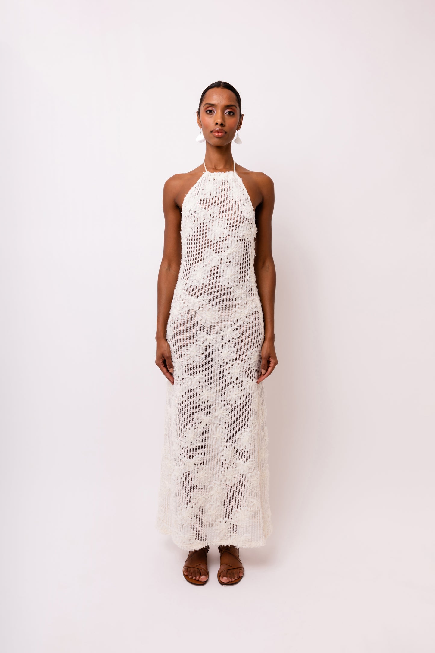Cici Crochet Floral Printed Halter Neck Maxi Dress-ALCM0012
