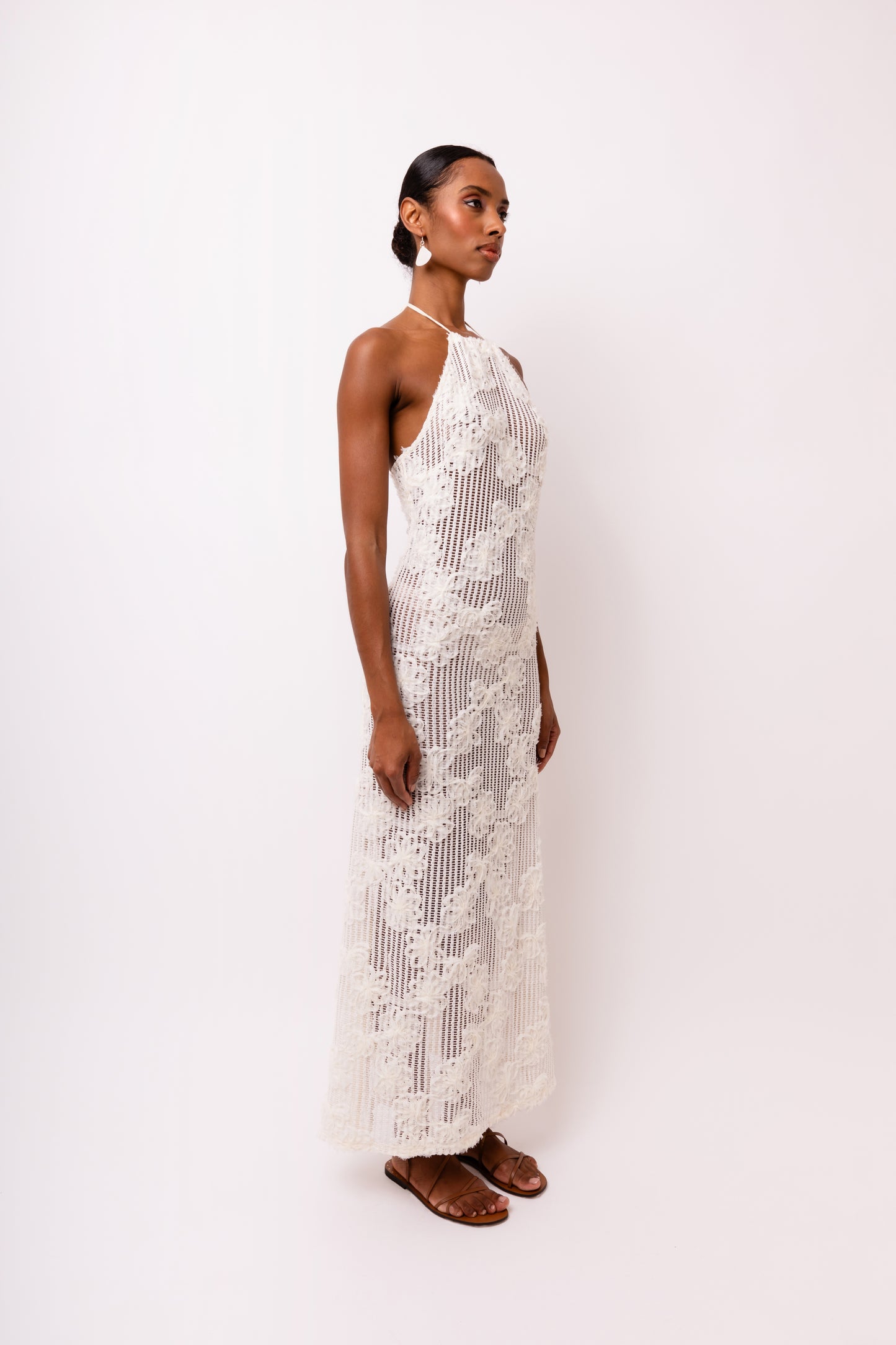 Cici Crochet Floral Printed Halter Neck Maxi Dress-ALCM0012