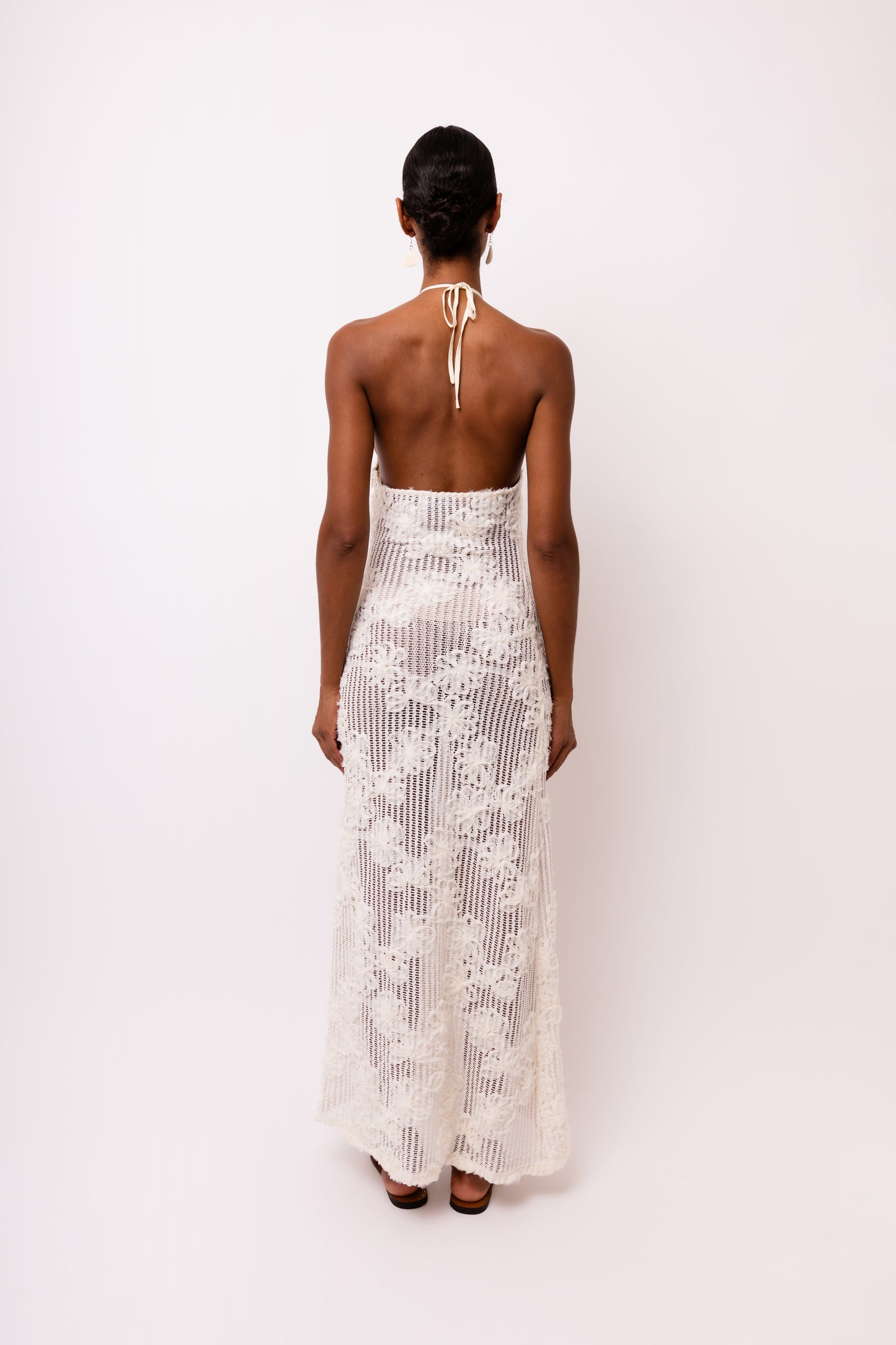Cici Crochet Floral Printed Halter Neck Maxi Dress-ALCM0012