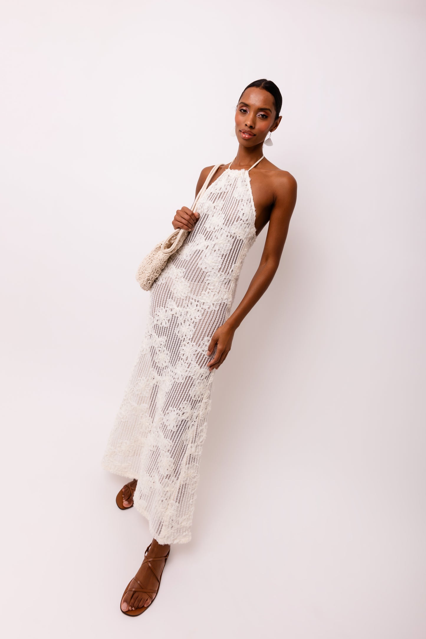 Cici Crochet Floral Printed Halter Neck Maxi Dress-ALCM0012