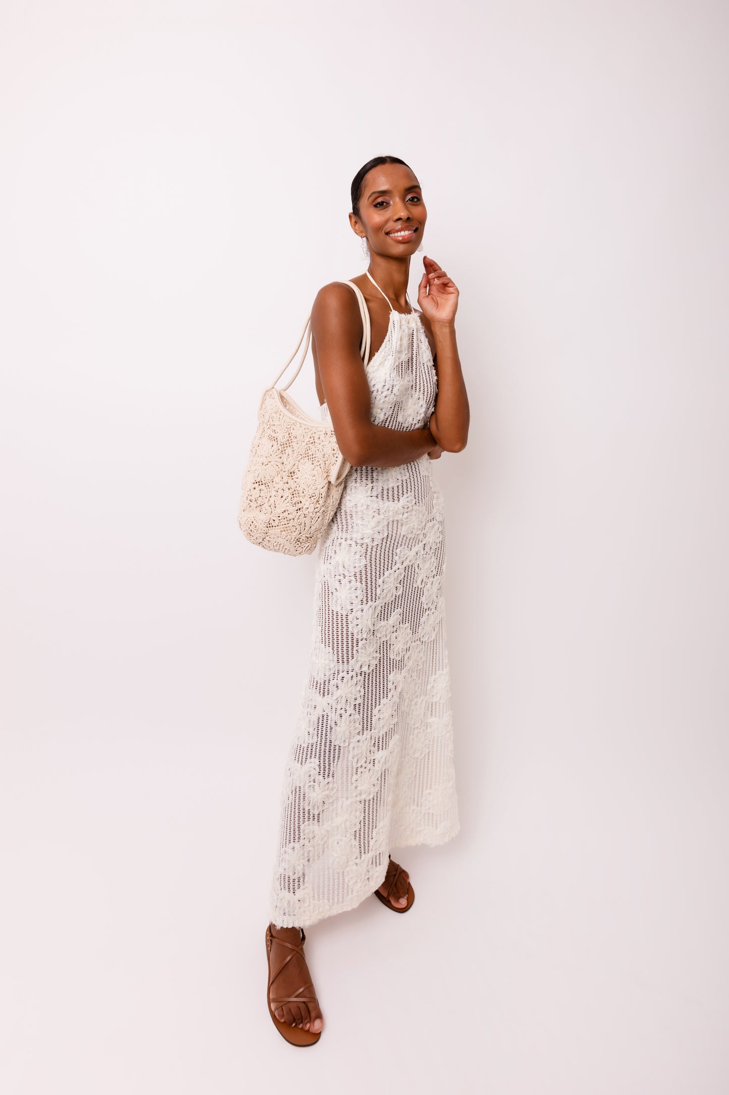 Cici Crochet Floral Printed Halter Neck Maxi Dress-ALCM0012