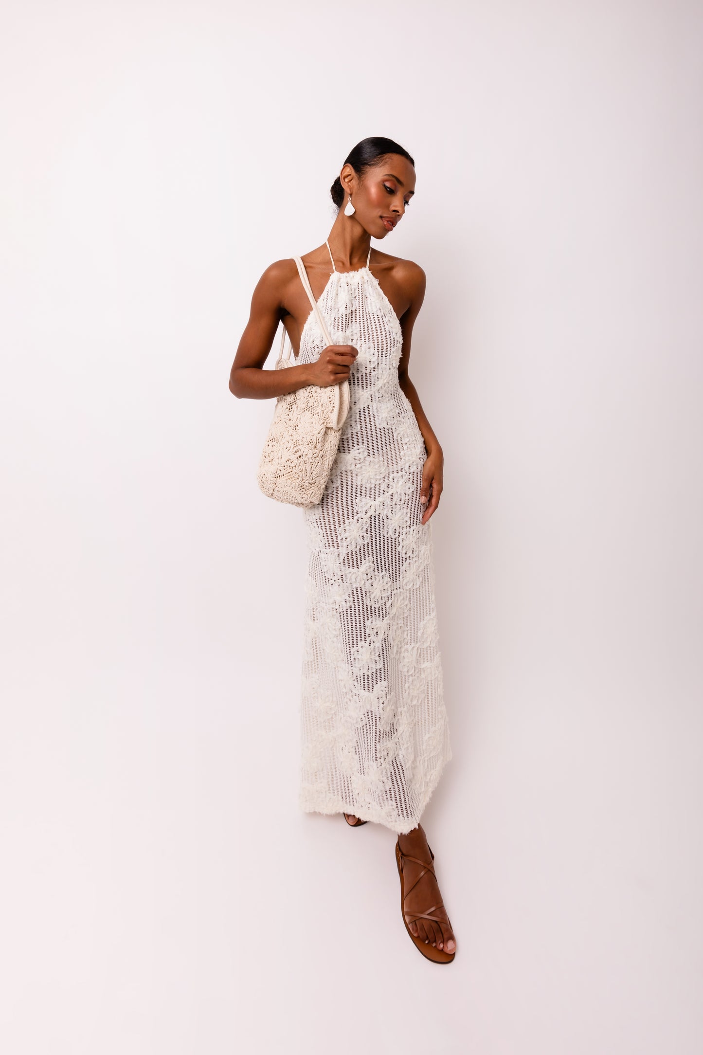Cici Crochet Floral Printed Halter Neck Maxi Dress-ALCM0012
