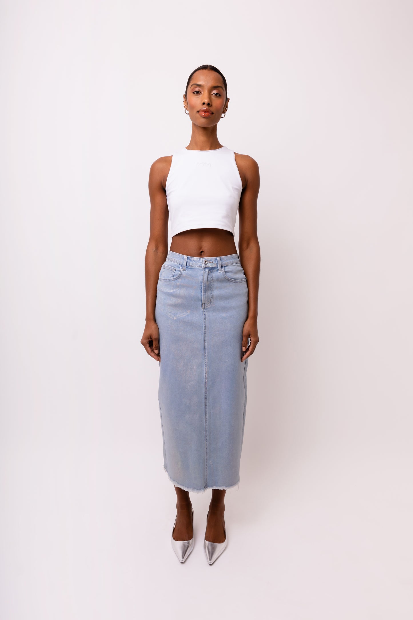 Rio Rear Slip Denim Maxi Skirt-YH322