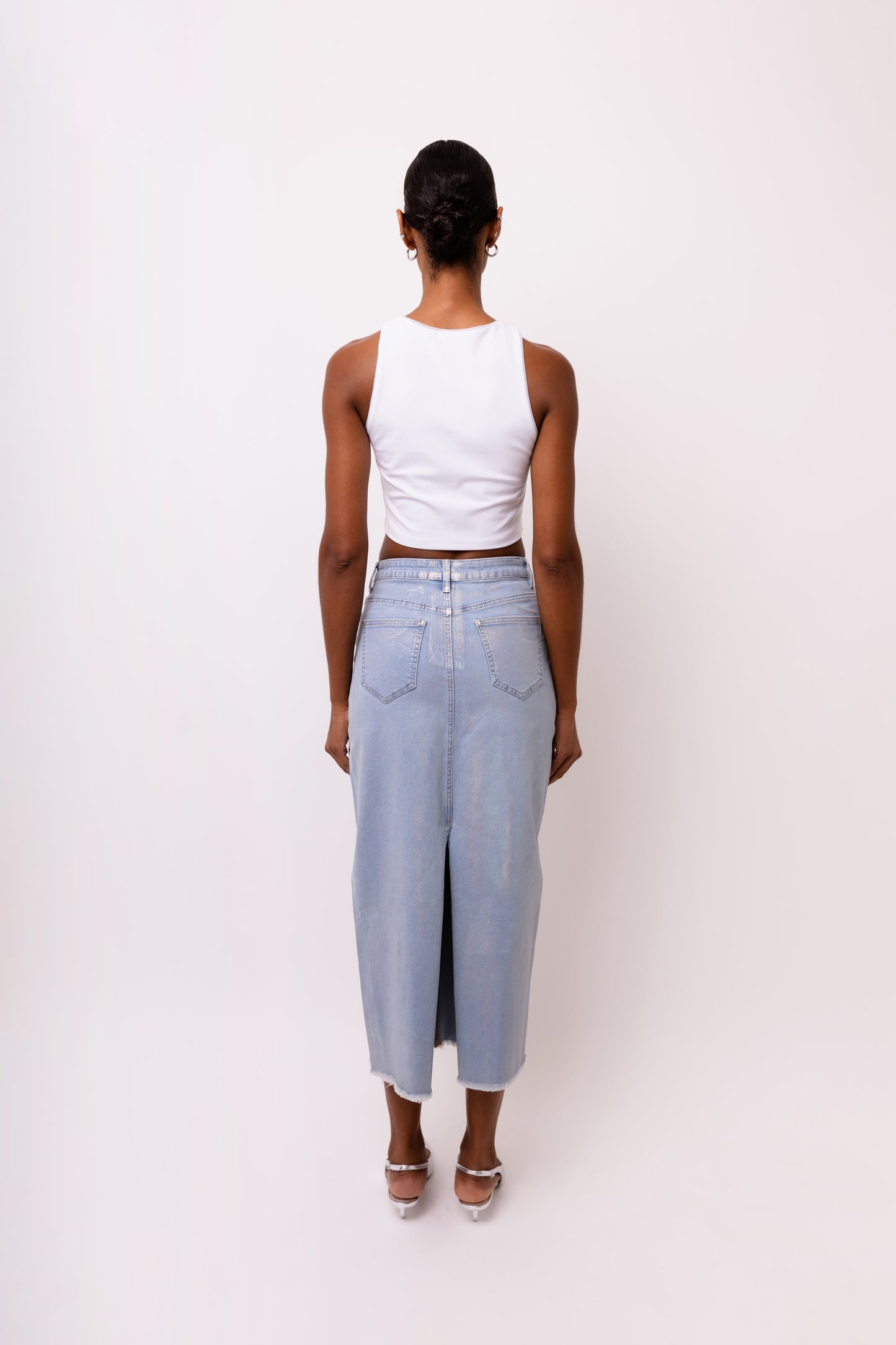Rio Rear Slip Denim Maxi Skirt-YH322