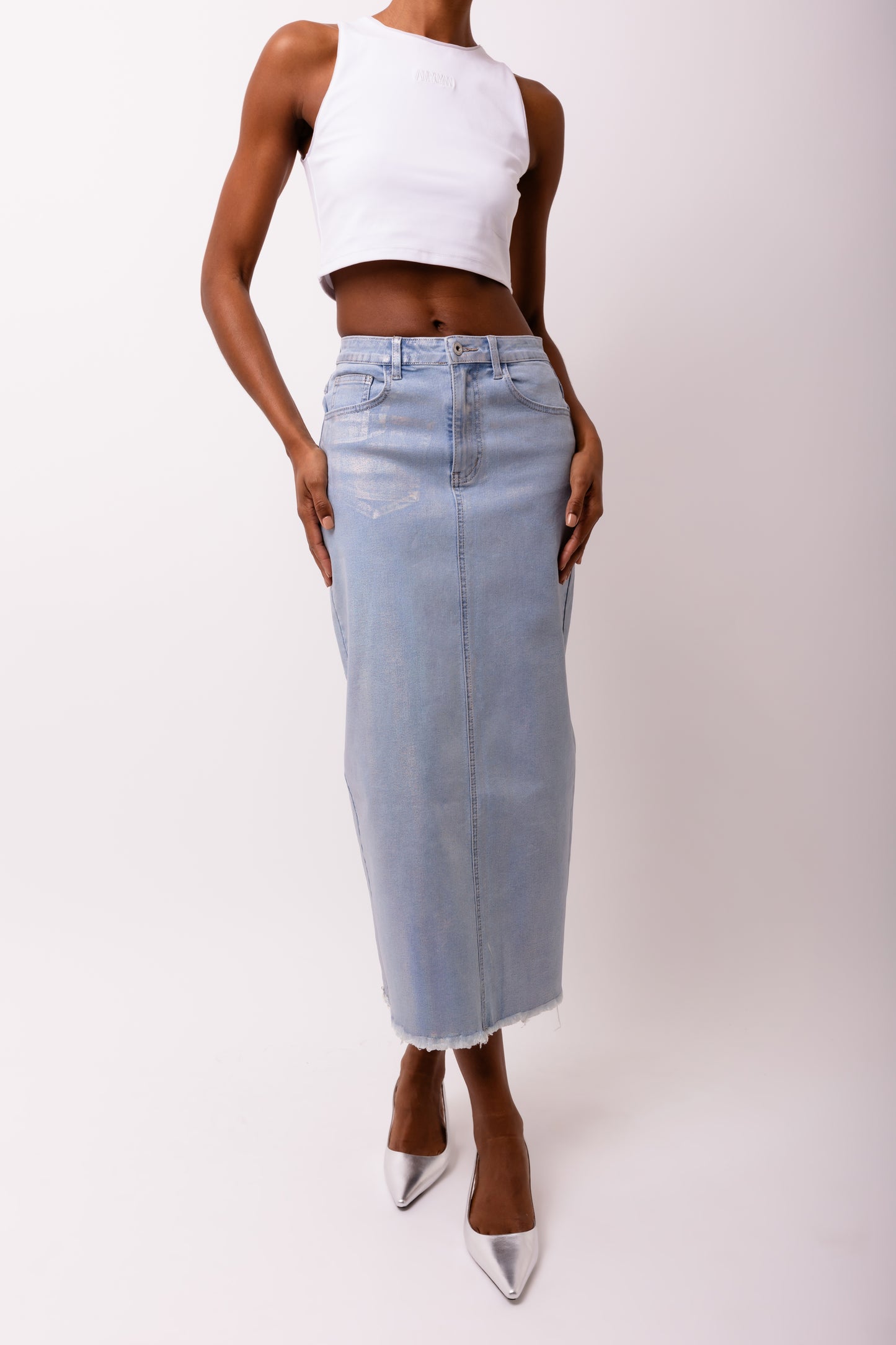 Rio Rear Slip Denim Maxi Skirt-YH322