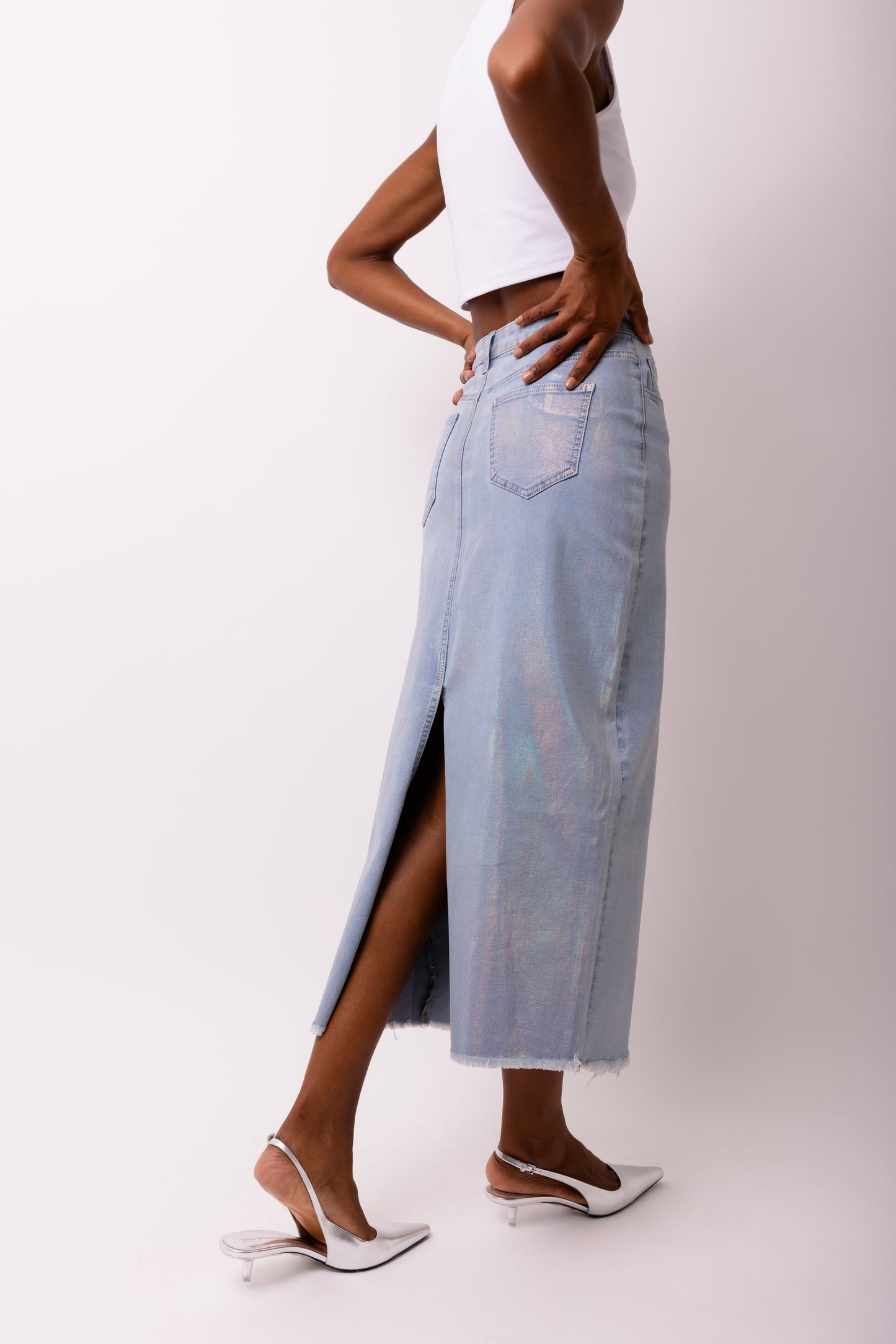 Rio Rear Slip Denim Maxi Skirt-YH322