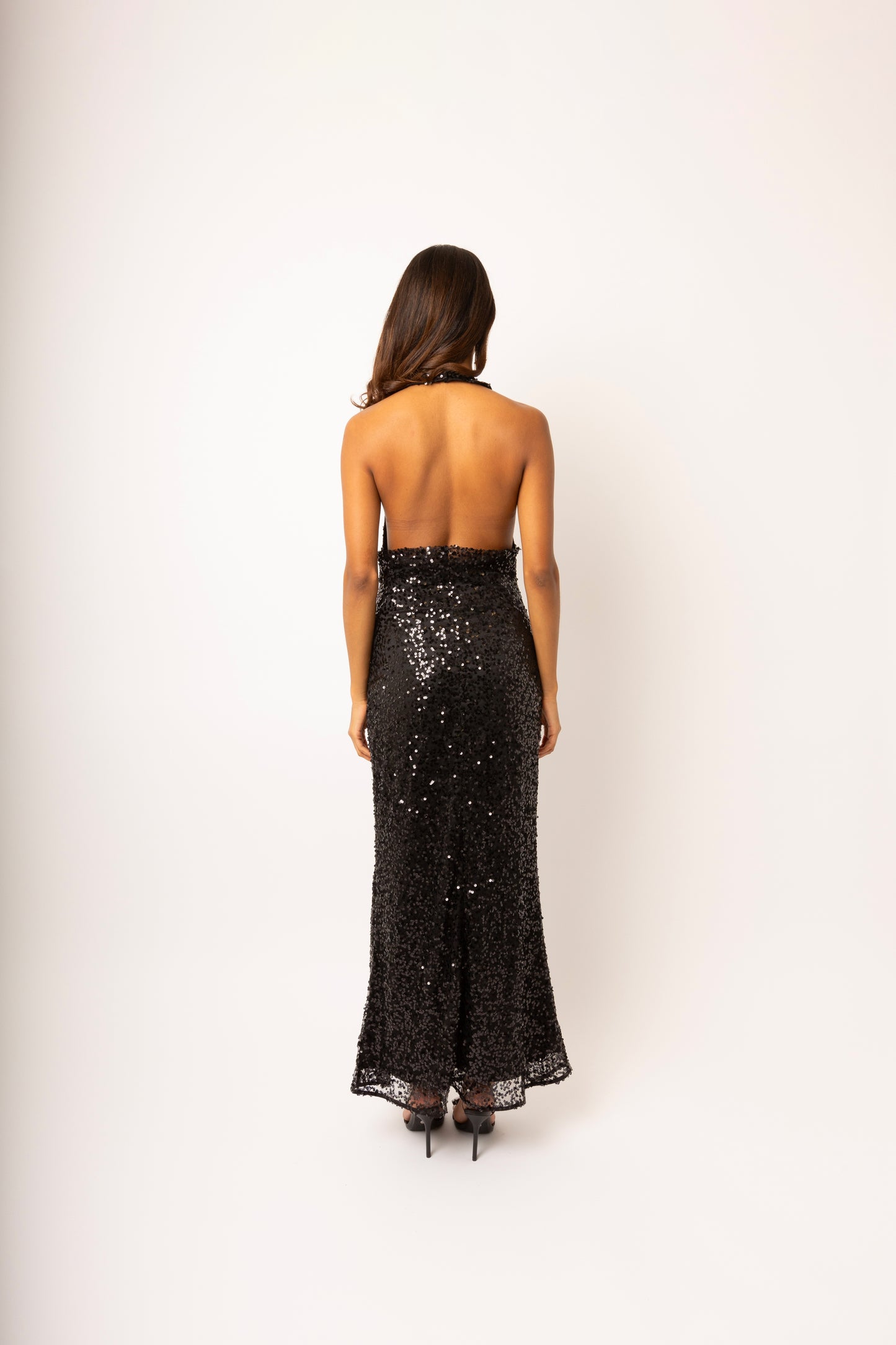 Rio Black Halter-neck Embellished Maxi Dress-ALCM0204