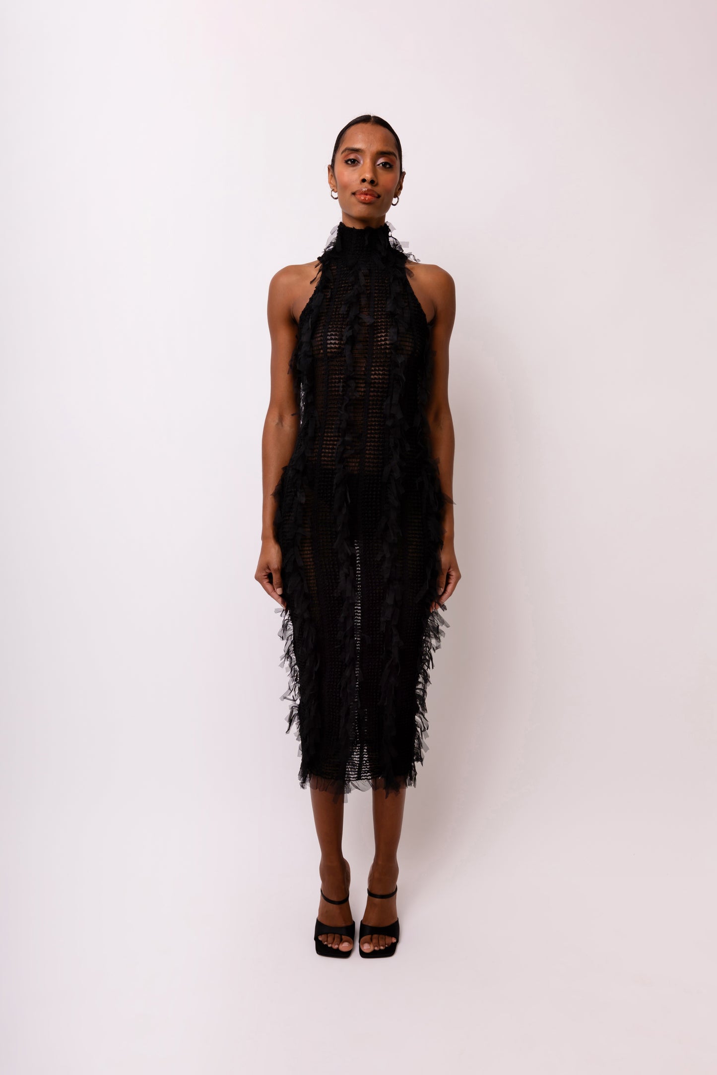 Calla Black High Neck Midi Dress-ALJH0099-1