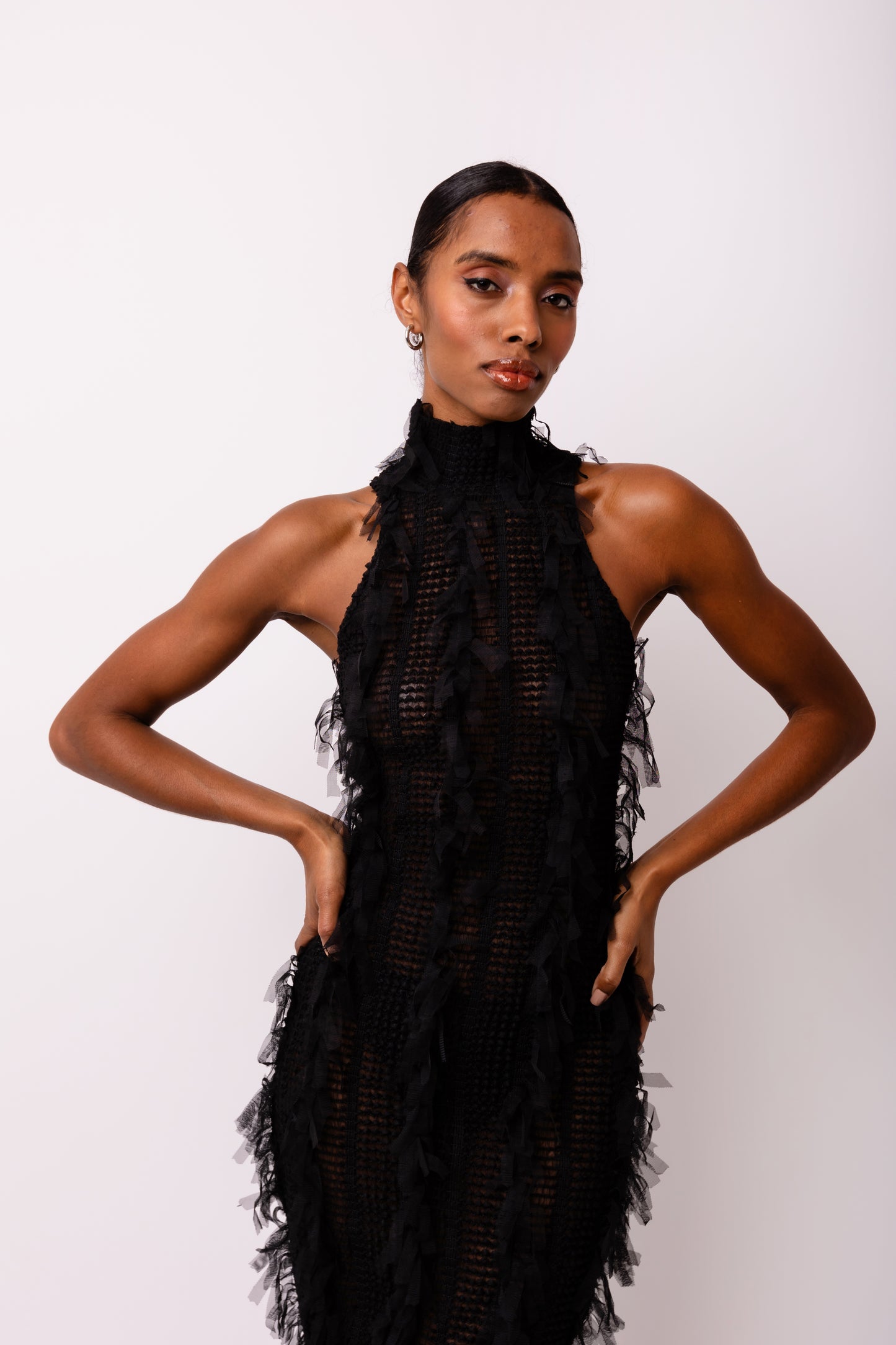 Calla Black High Neck Midi Dress-ALJH0099-1