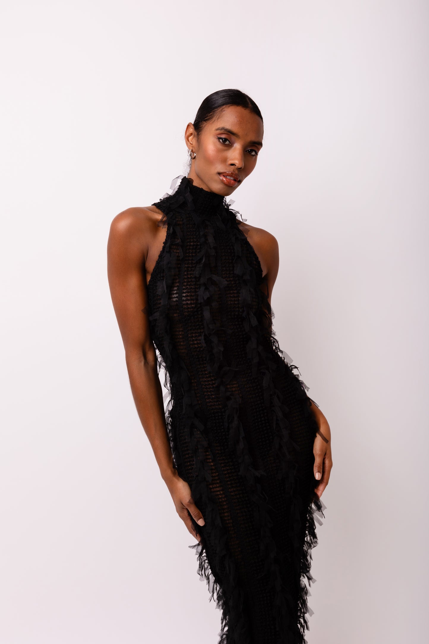 Calla Black High Neck Midi Dress-ALJH0099-1