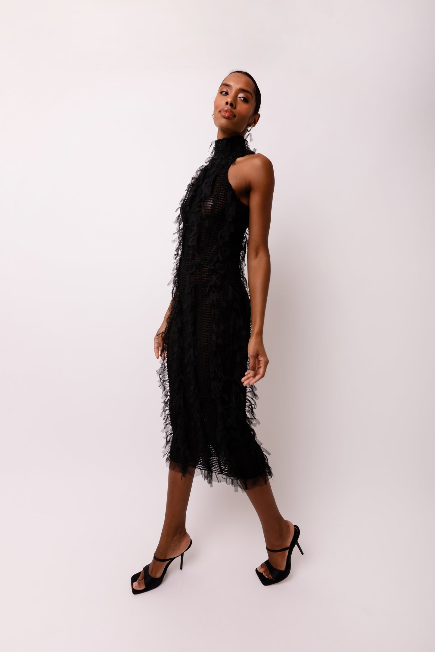 Calla Black High Neck Midi Dress-ALJH0099-1