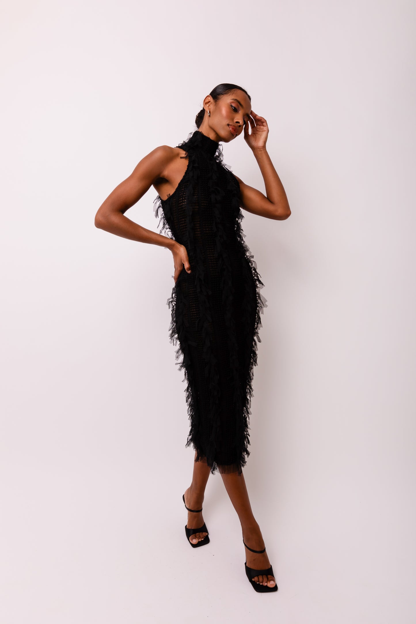 Calla Black High Neck Midi Dress-ALJH0099-1