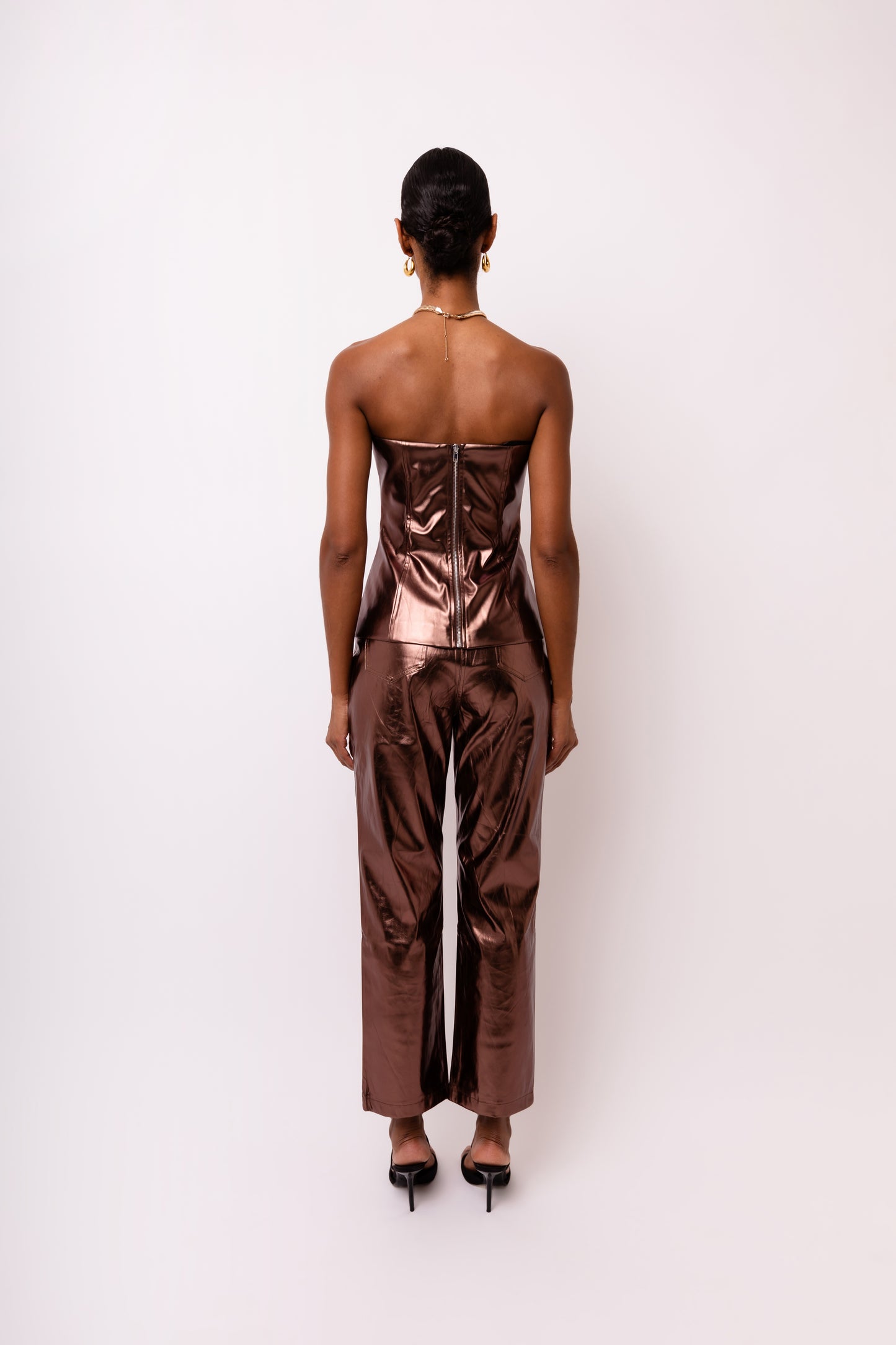 Johanna Faux Leather Metallic Bandeau Top-ALJH0125-2