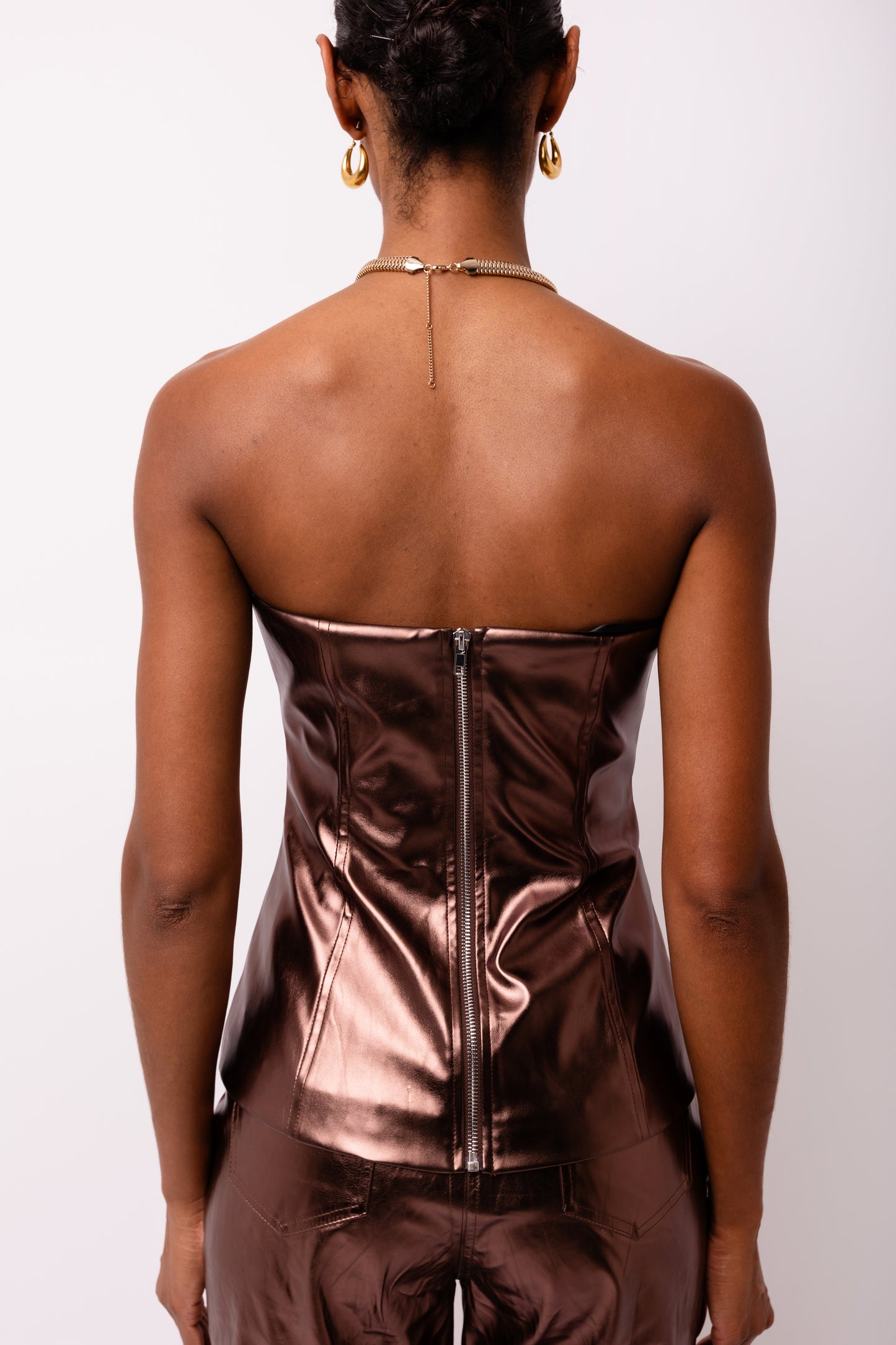 Johanna Faux Leather Metallic Bandeau Top-ALJH0125-2