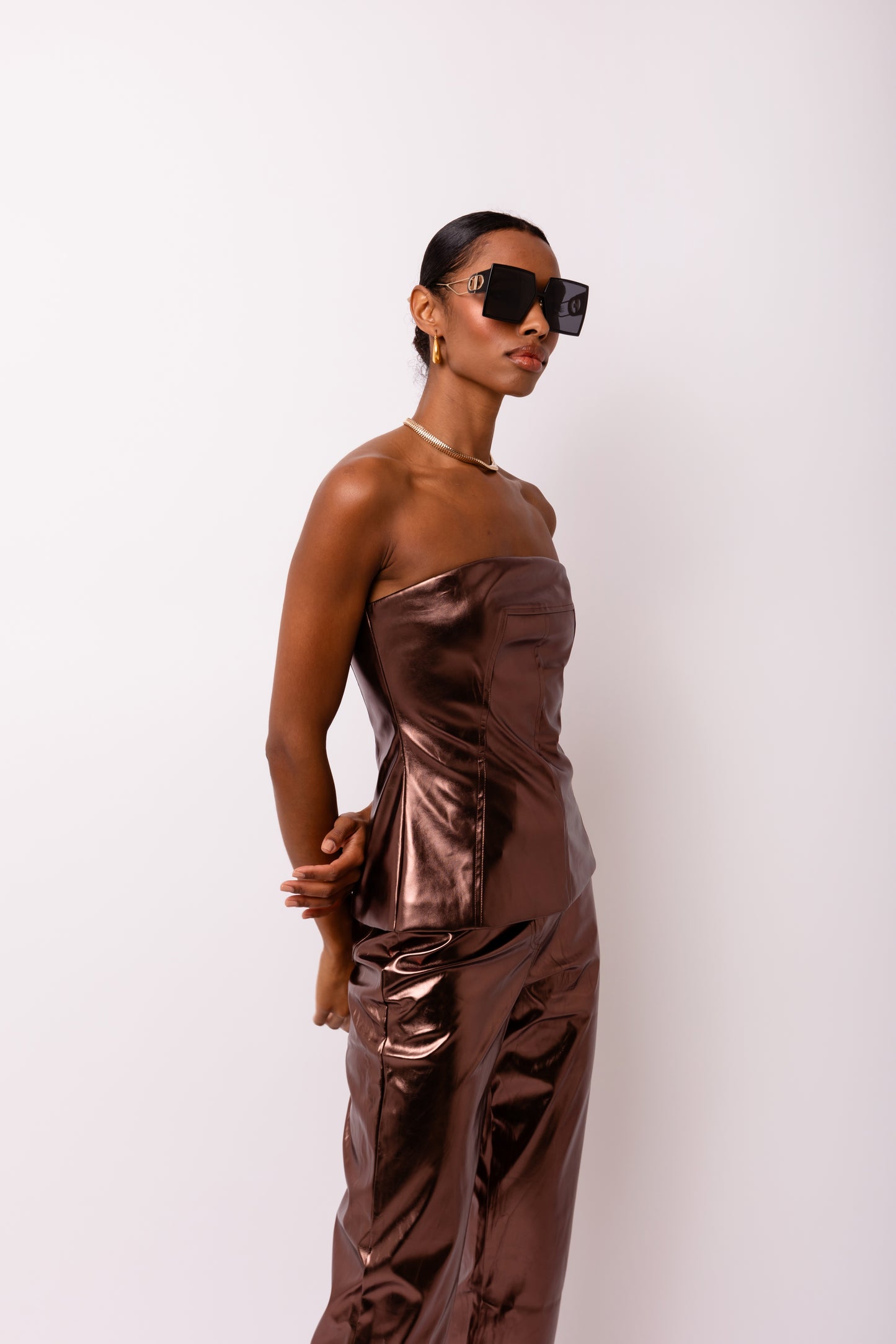 Johanna Faux Leather Metallic Bandeau Top-ALJH0125-2