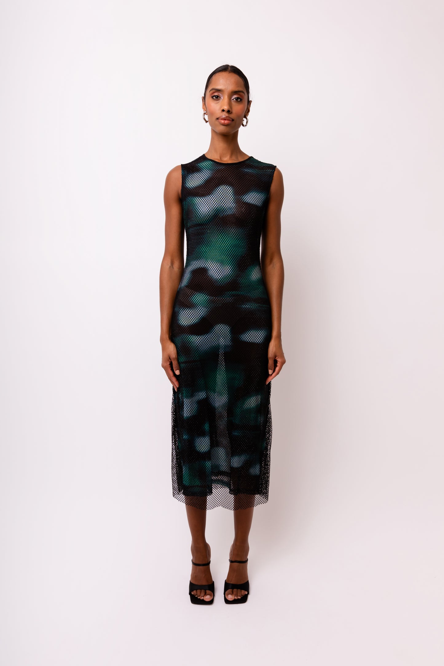 Porto Net Overlay Short Sleeve Midi Dress-ALJH0178