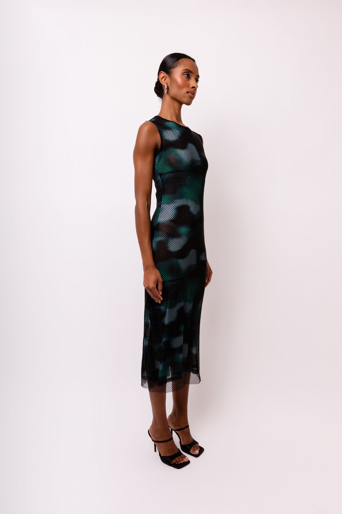 Porto Net Overlay Short Sleeve Midi Dress-ALJH0178