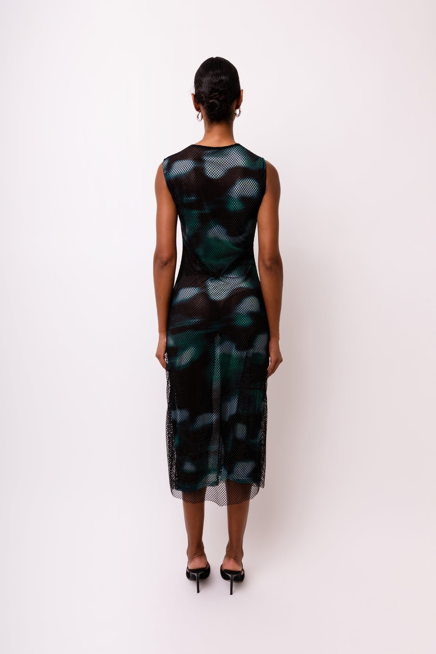 Porto Net Overlay Short Sleeve Midi Dress-ALJH0178