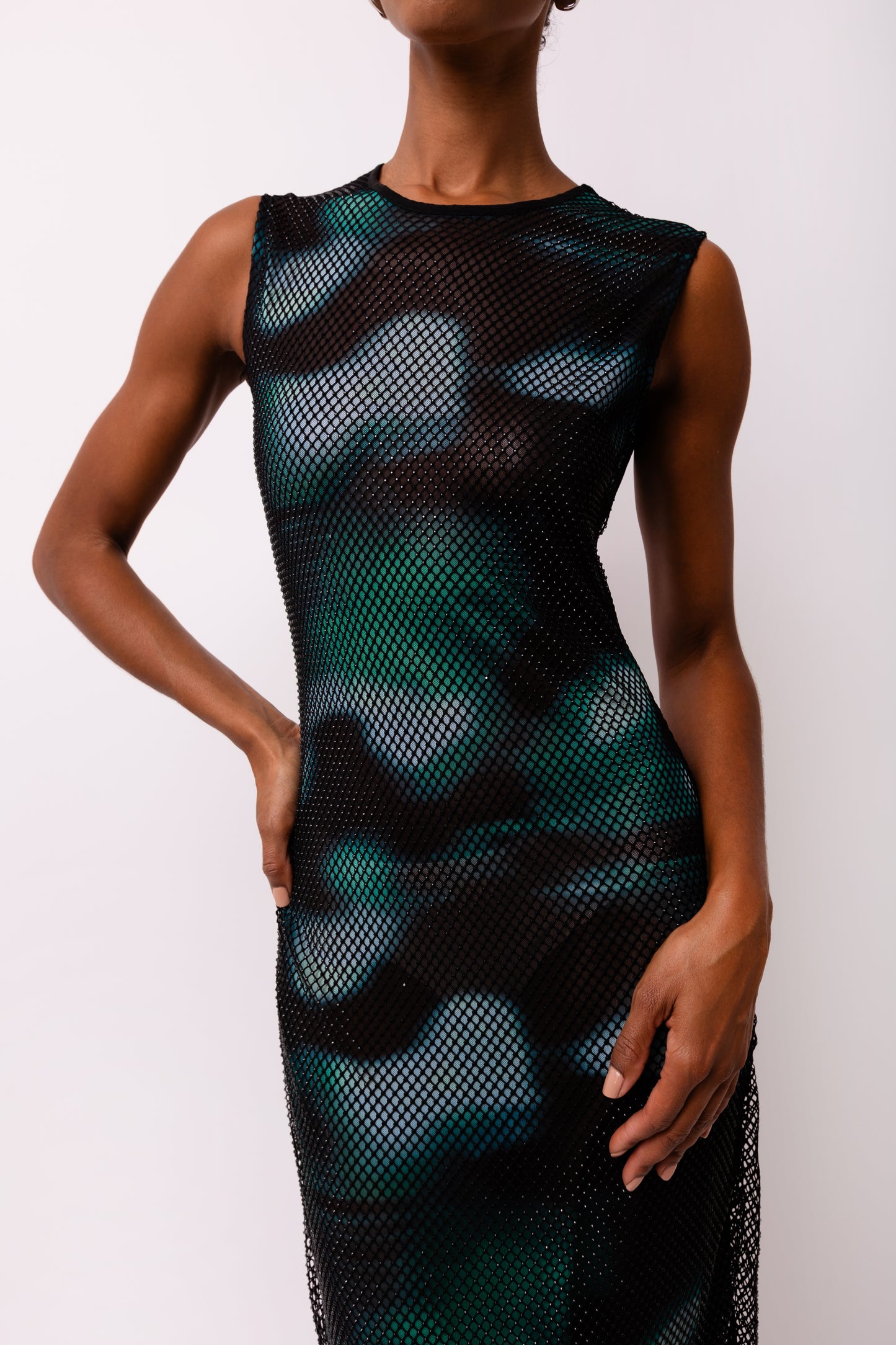 Porto Net Overlay Short Sleeve Midi Dress-ALJH0178
