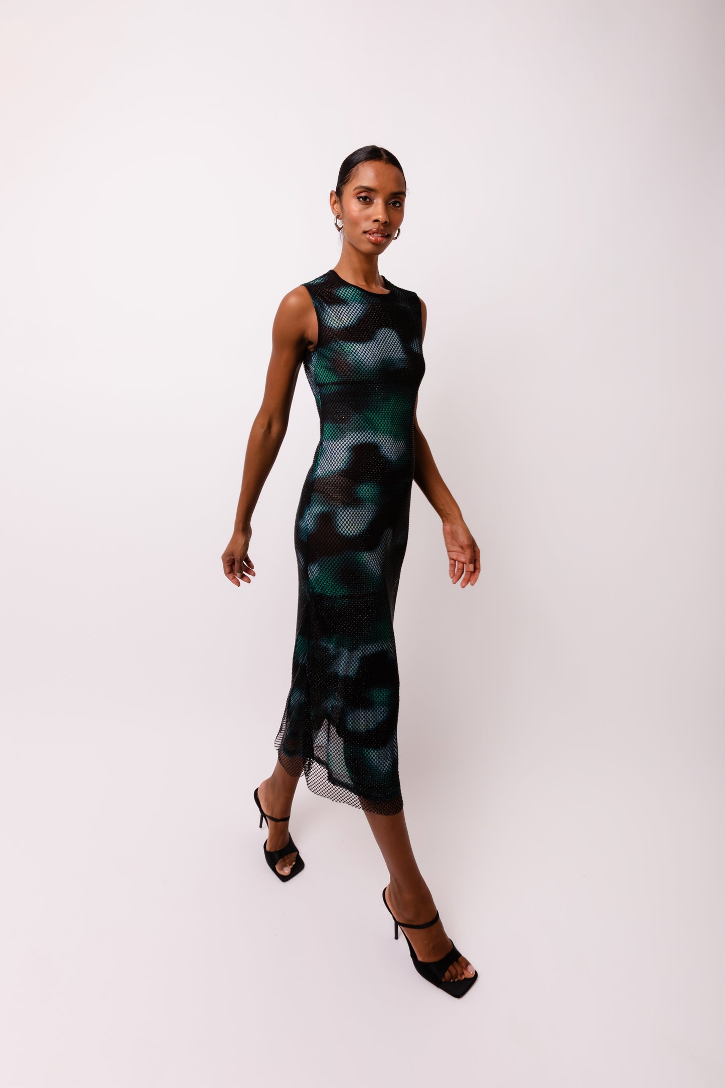 Porto Net Overlay Short Sleeve Midi Dress-ALJH0178