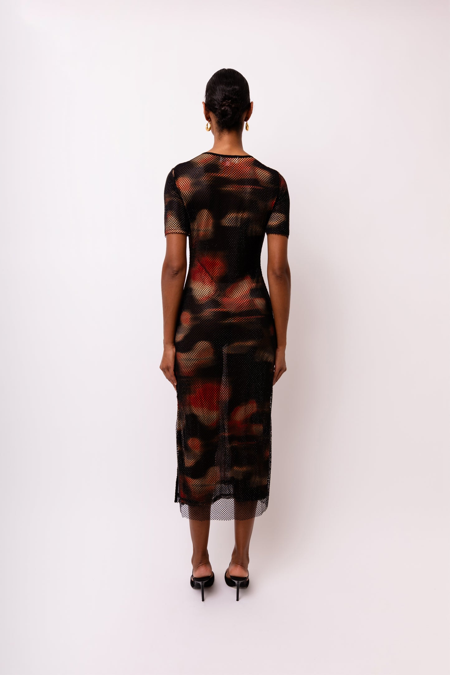 Lisbon Net Overlay Short Sleeve midi Dress-ALJH0205