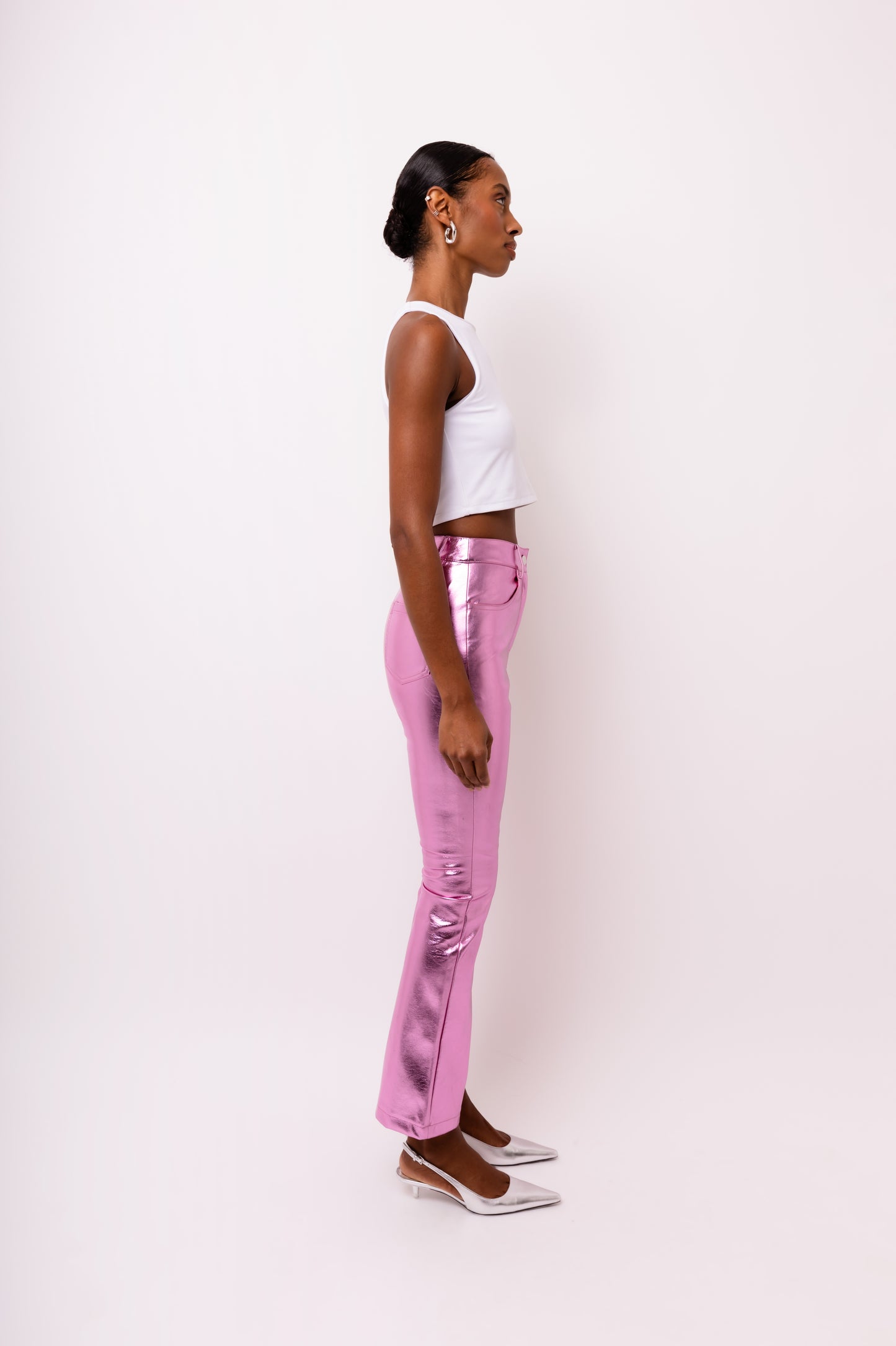 Lupe Metallic Faux Leather Slim Fit Pants-ALJH0209