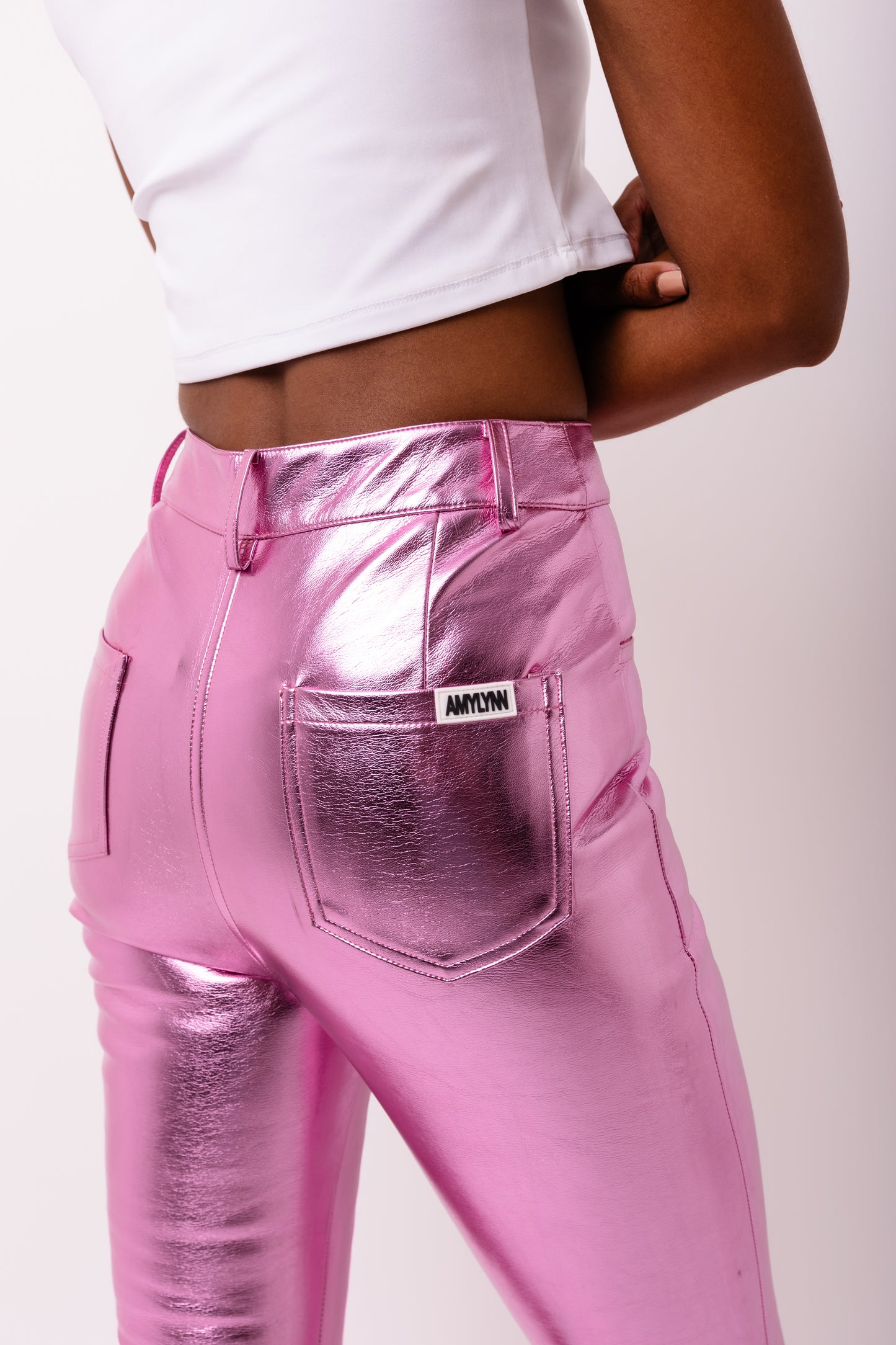 Lupe Metallic Faux Leather Slim Fit Pants-ALJH0209