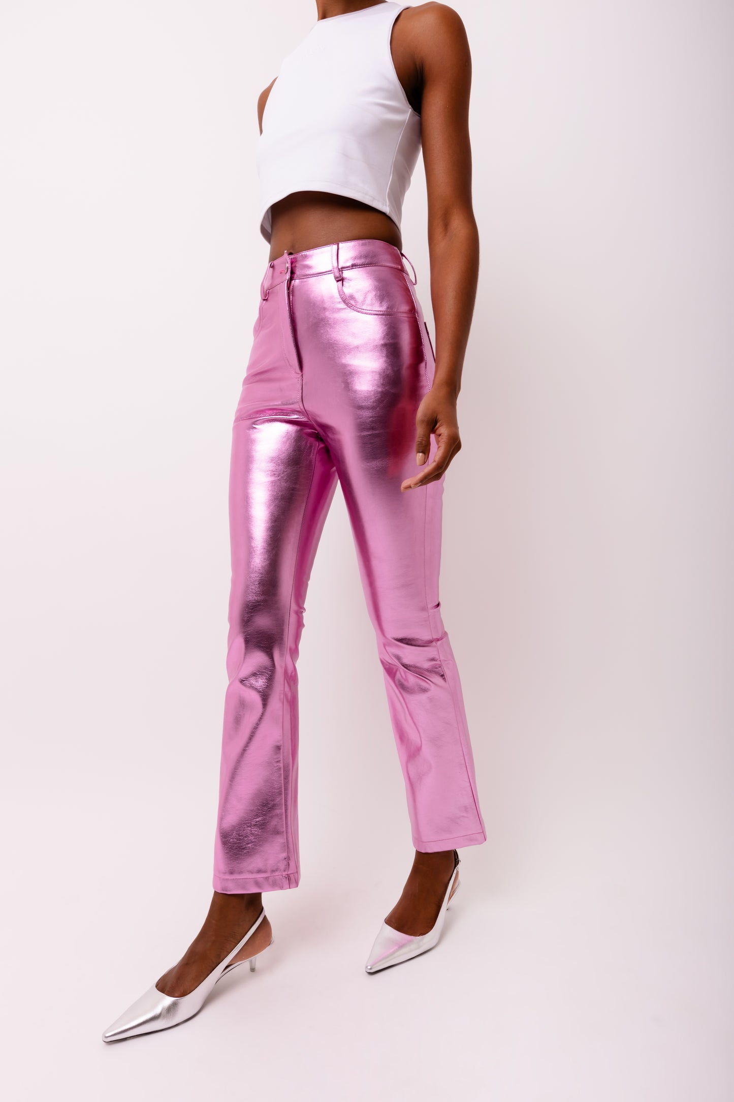 Lupe Metallic Faux Leather Slim Fit Pants-ALJH0209