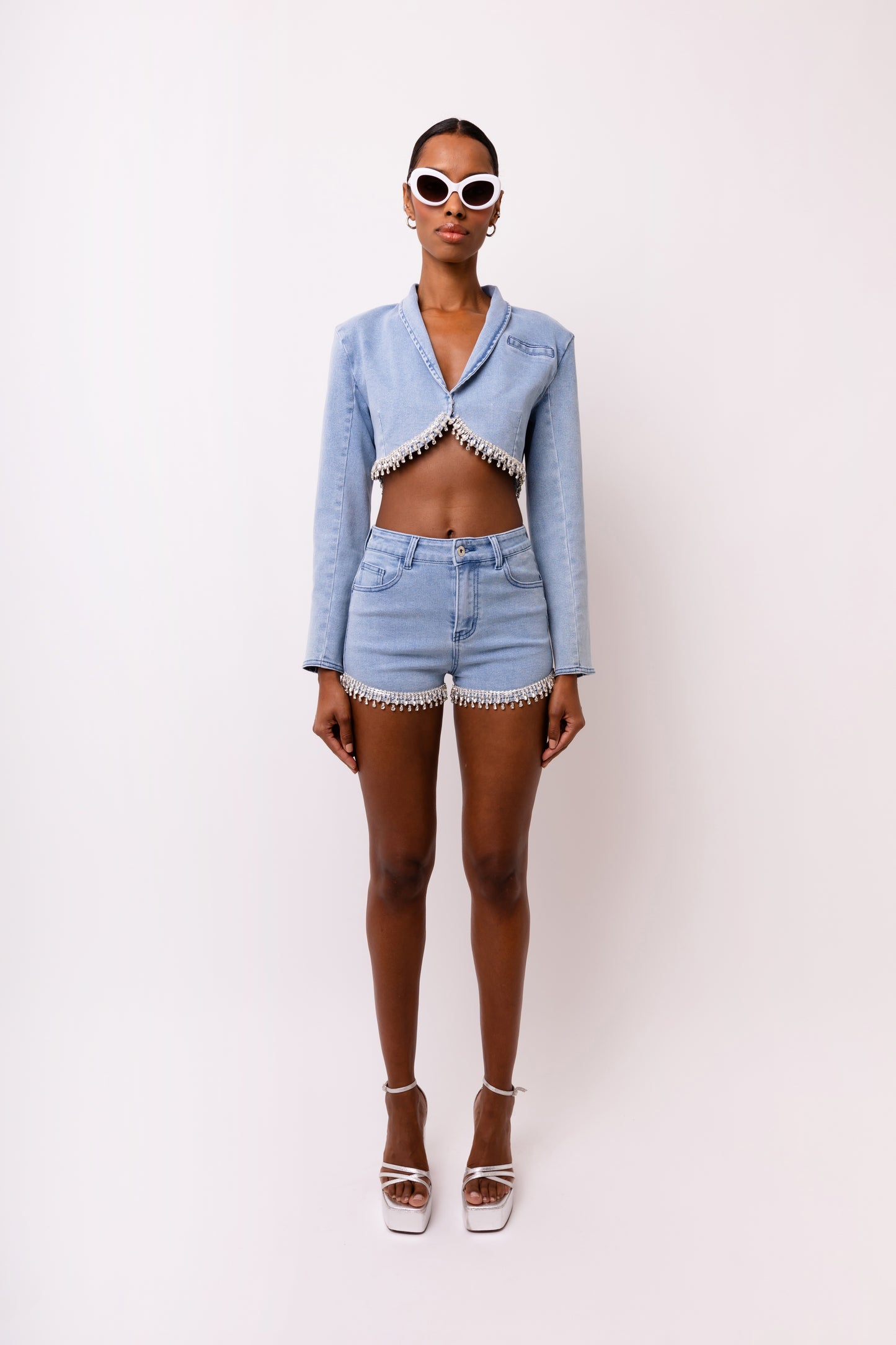 Bae Stretch Diamante Detail Denim Shorts-ALJH0271